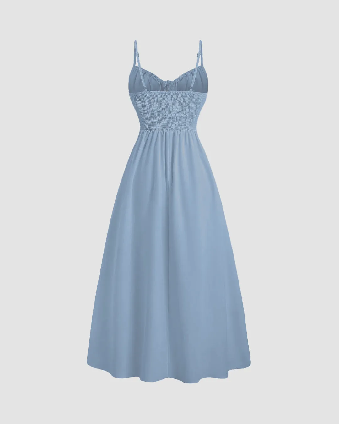 Solid Color High Split Casual Spaghetti Strap Midi Dress In English Blue - Image 2