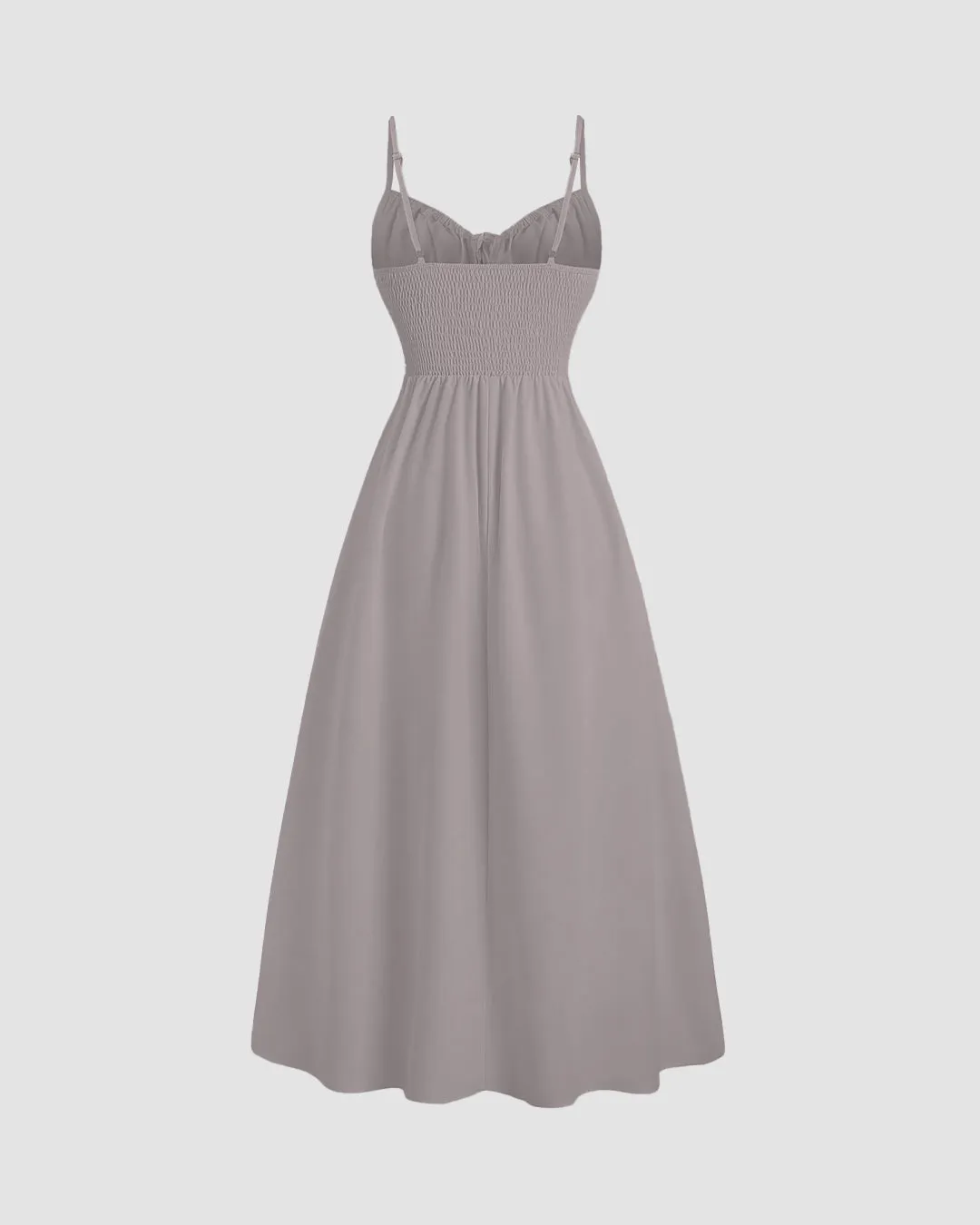 Solid Color High Split Casual Spaghetti Strap Midi Dress In Lavender - Image 2