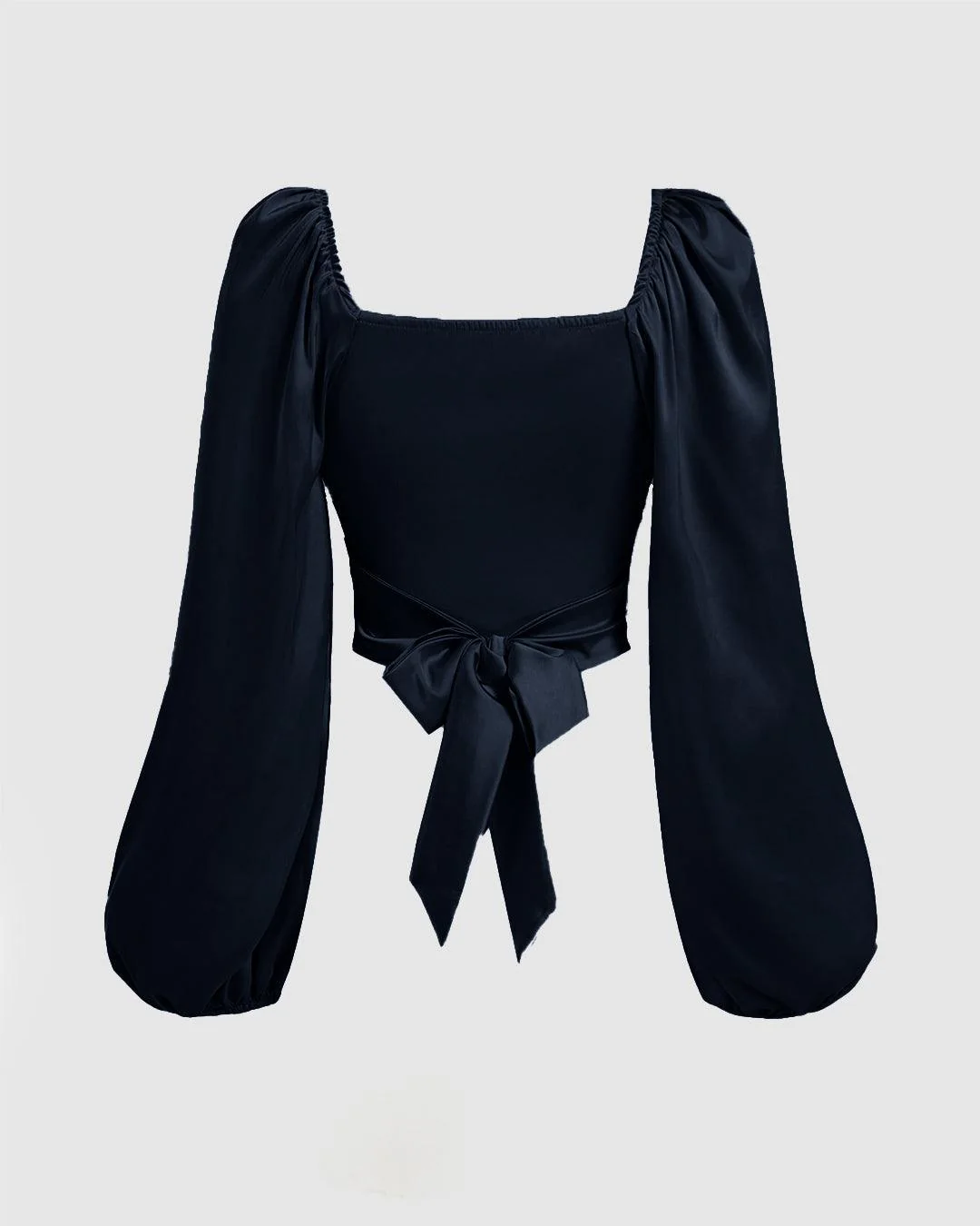 Casual Wrap V Neck Long Sleeve Crop Top in Navy Blue - Image 3