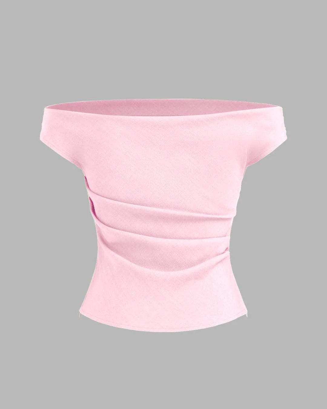 Solid Color Off-Shoulder Ruched Baby Pink Top - Image 3