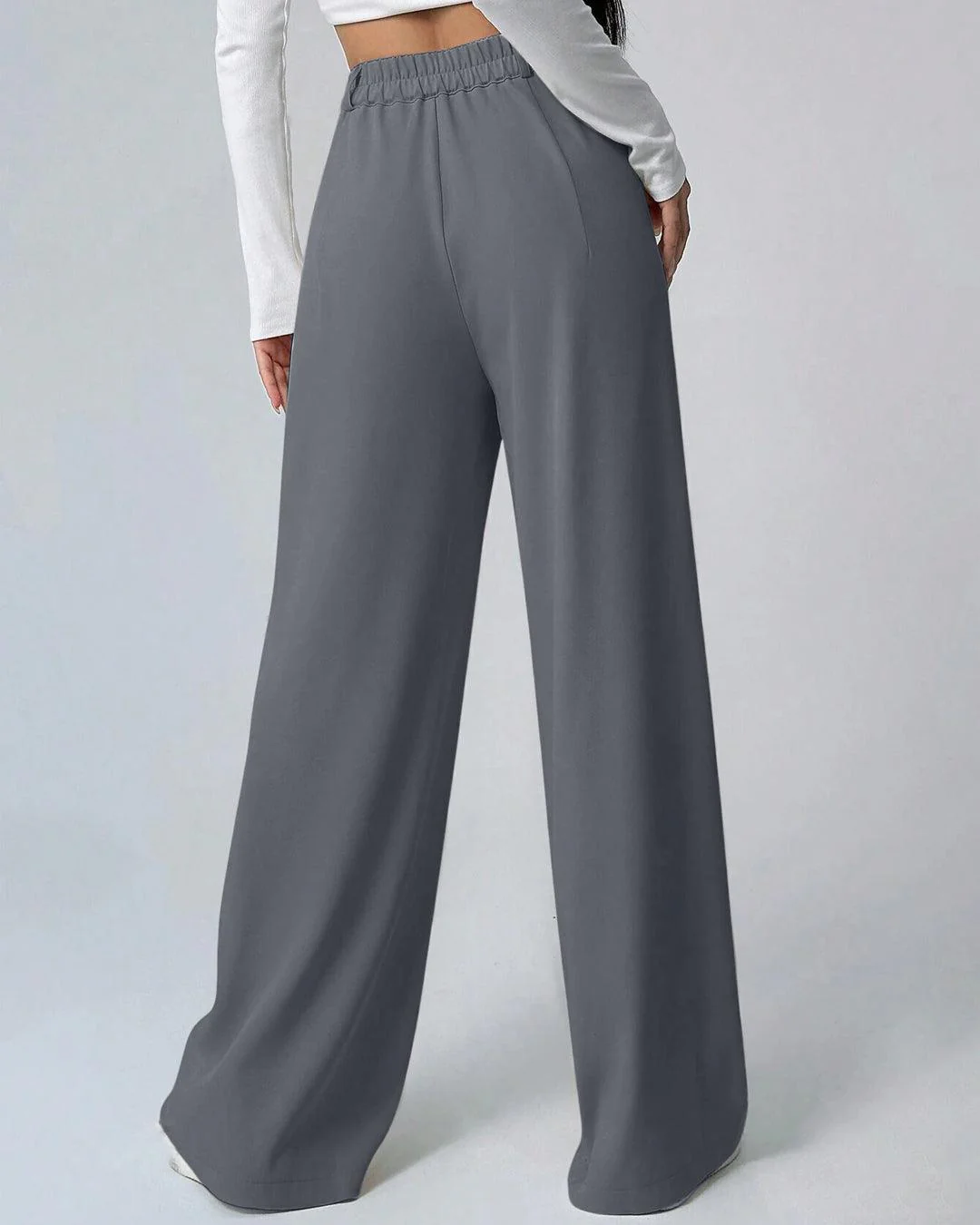 High Waisted Tailored Pleated Wide Leg Trousers in Grey - Image 3