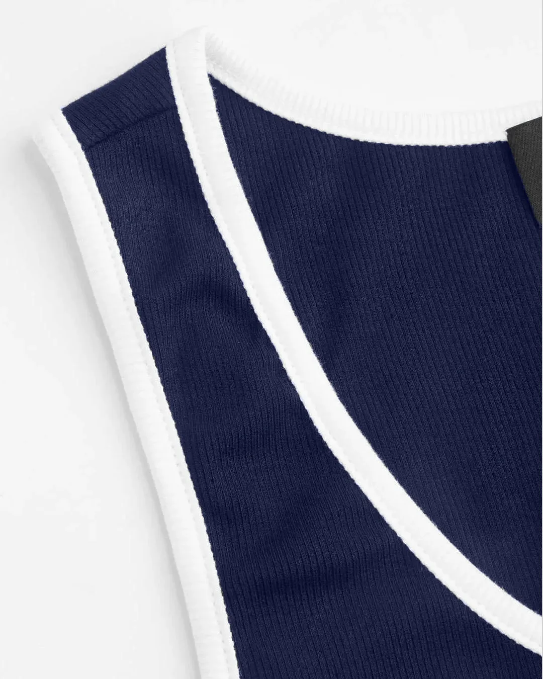 Solid Color Round Neck Ribbed Tank Top In Navy Blue - Image 5