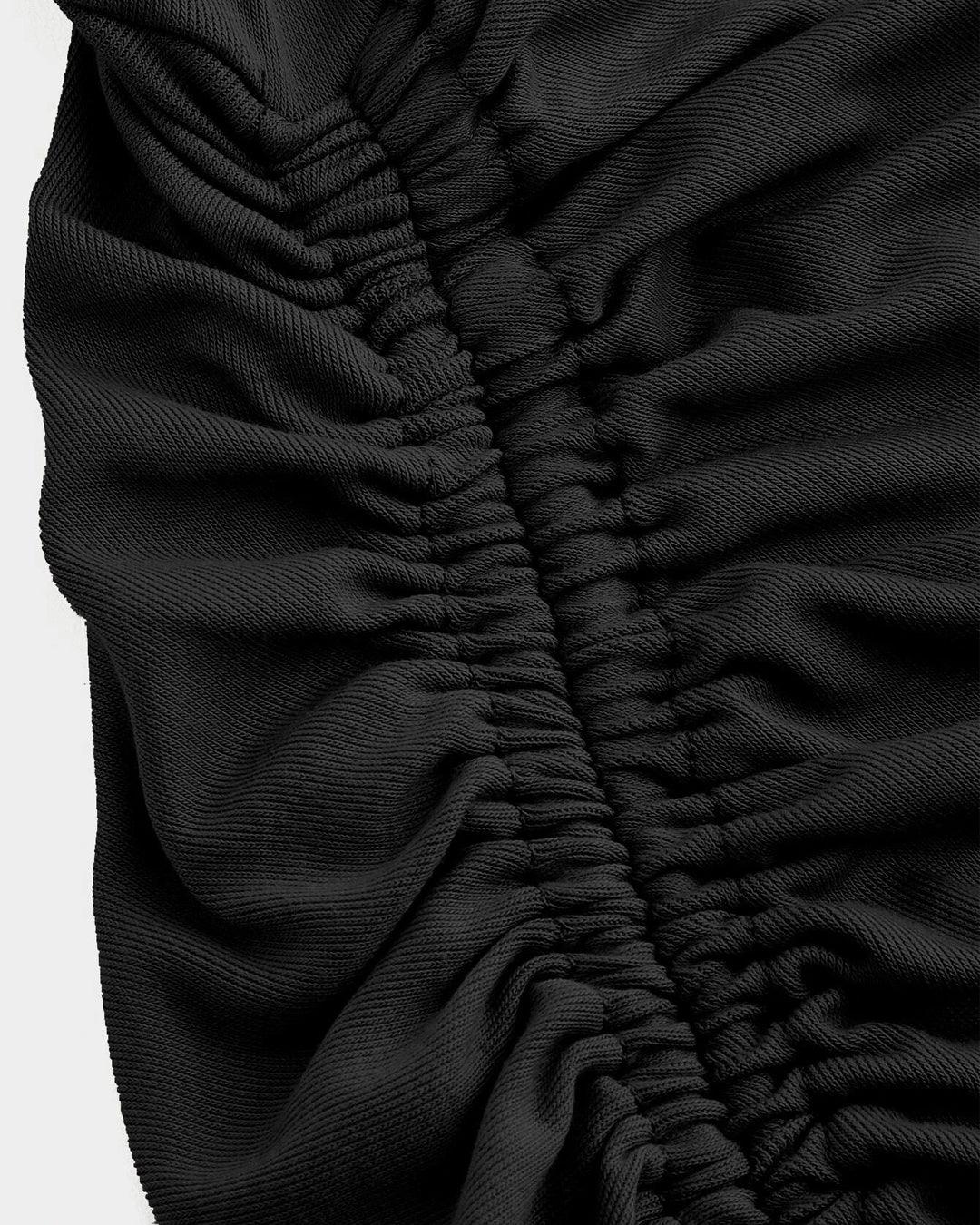 Drawstring Ruched Bodycon Midi Dress in Black - Image 4
