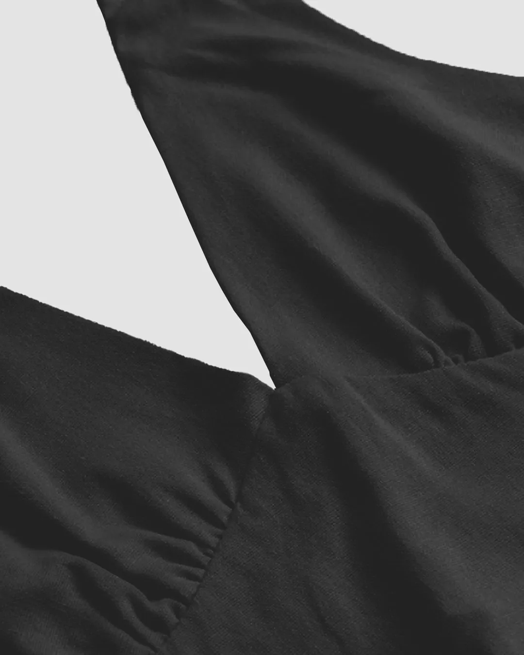 Solid Color Ruched Halter Neck Tie-Back Crop Top In Black - Image 4