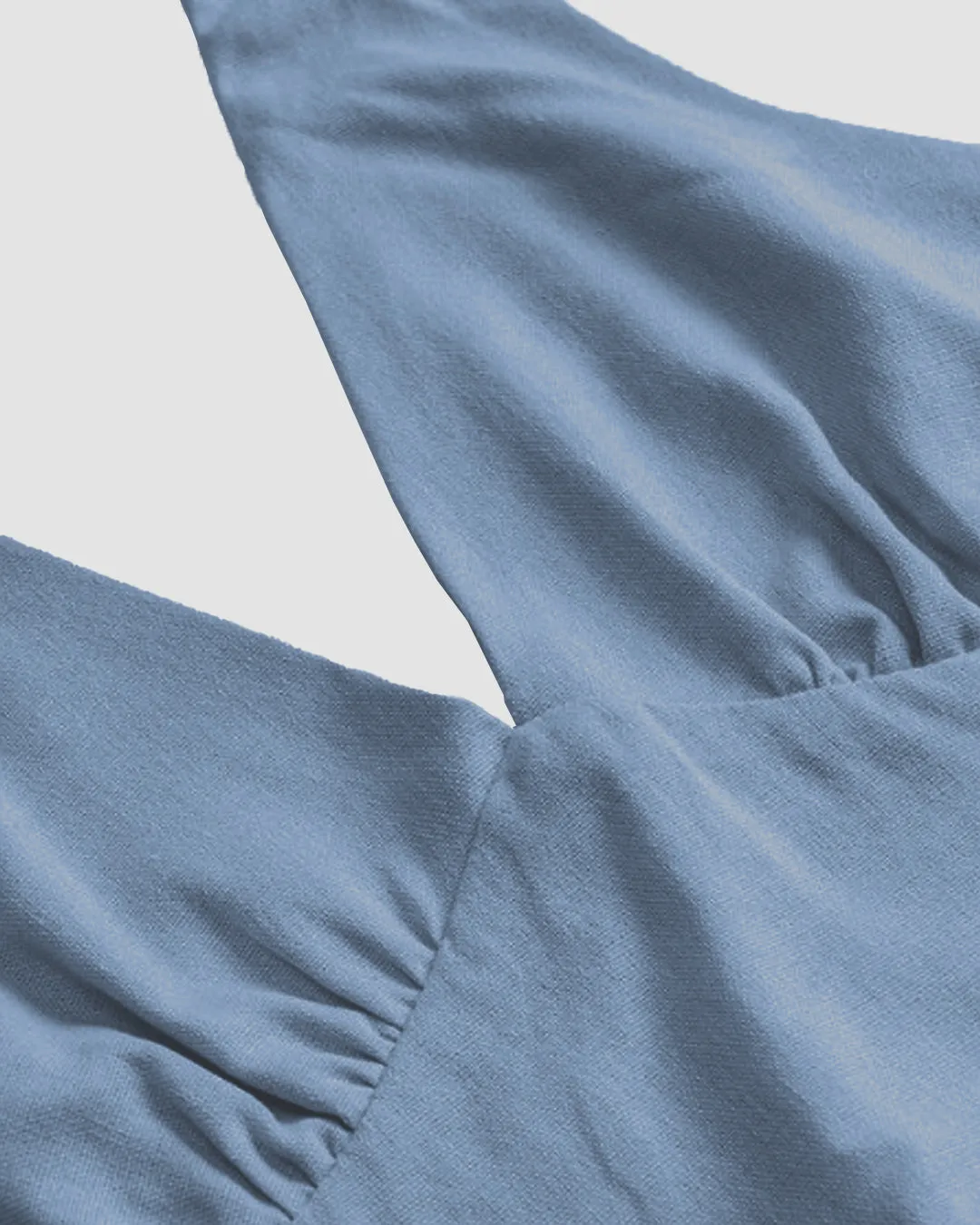 Solid Color Ruched Halter Neck Tie-Back Crop Top In French Blue - Image 3