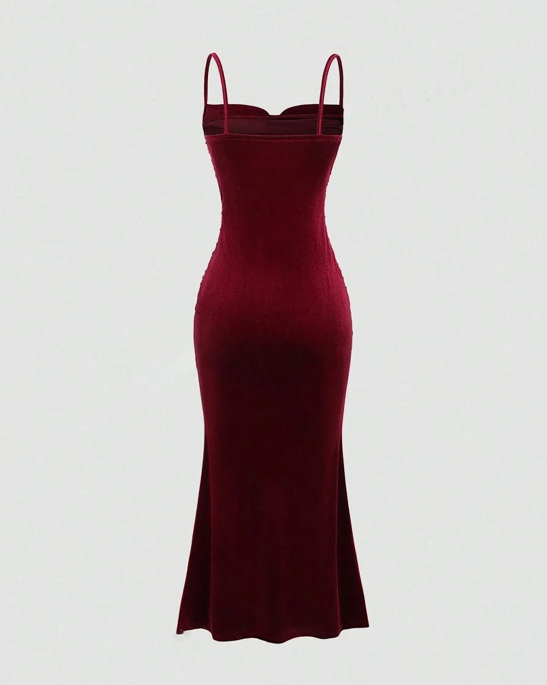Solid Color Spaghetti Strap Ruched Mermaid Dress - Image 3