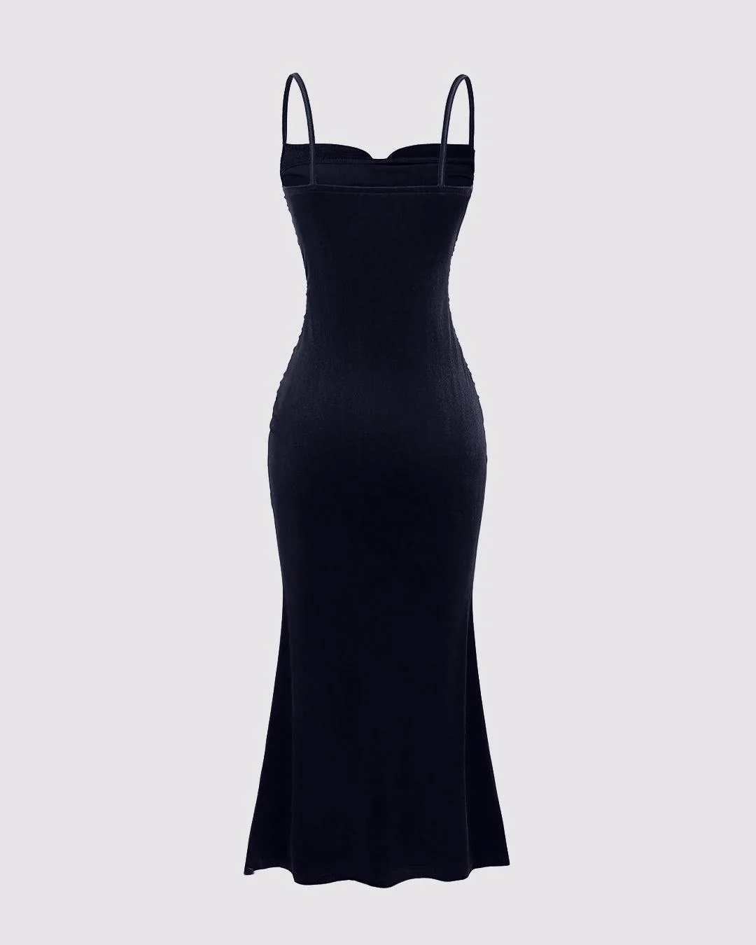 Solid Color Spaghetti Strap Ruched Mermaid Dress In Navy Blue - Image 2