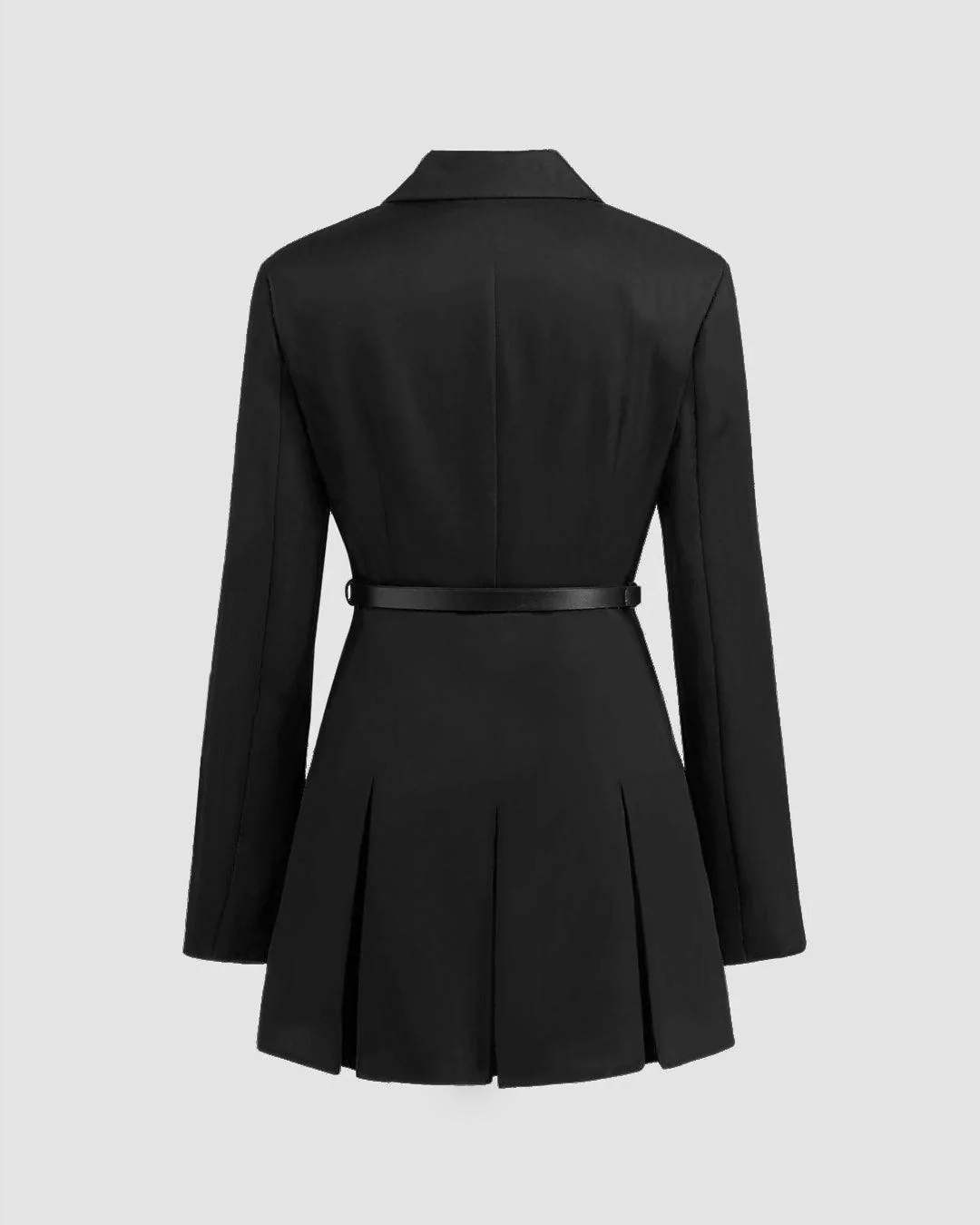 Solid Color Split Button Blazer Mini Dress Without Belt In Black - Image 3