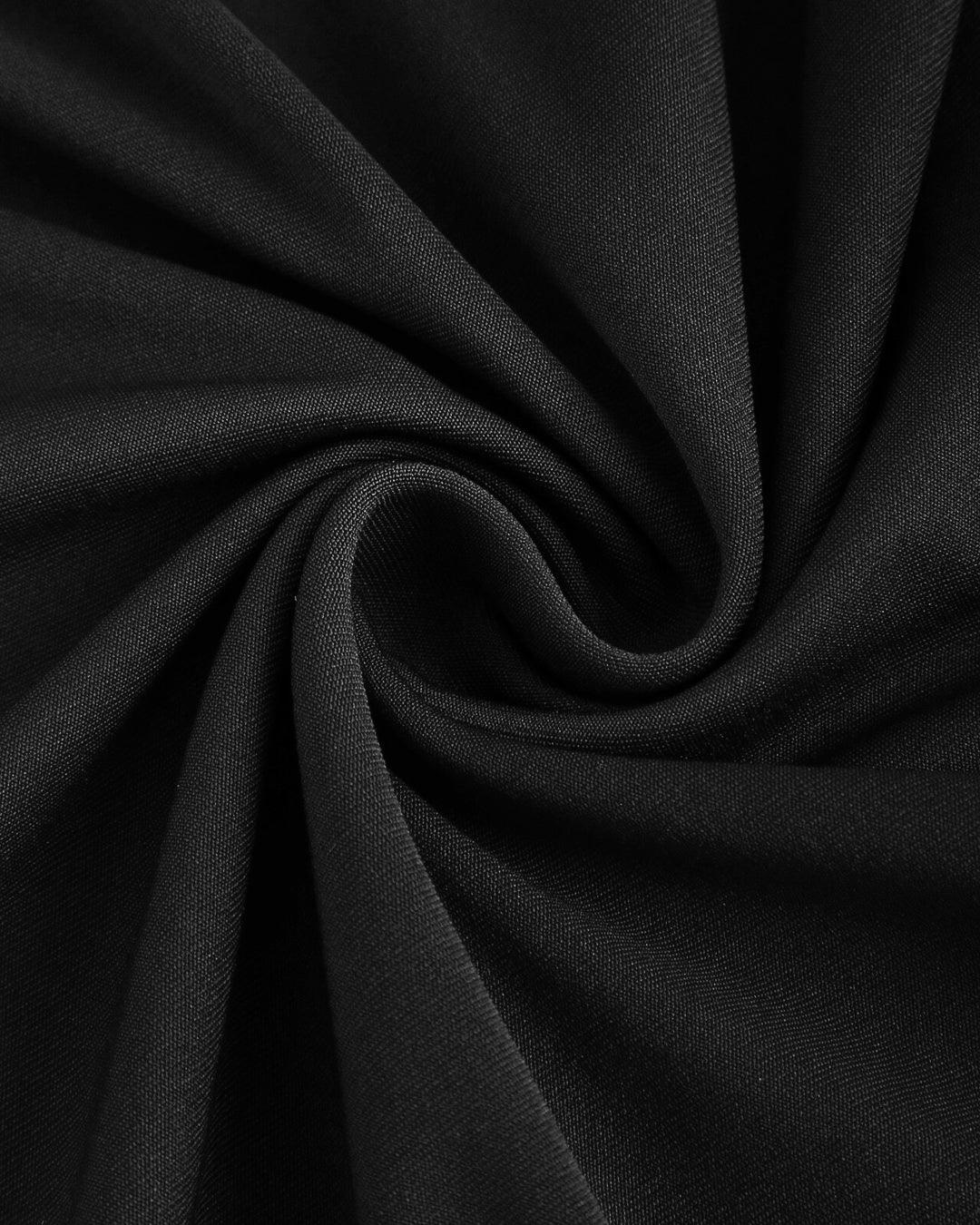 Solid Color Square Neckline Pleated Waist & Sleeveless Black Dress - Image 3