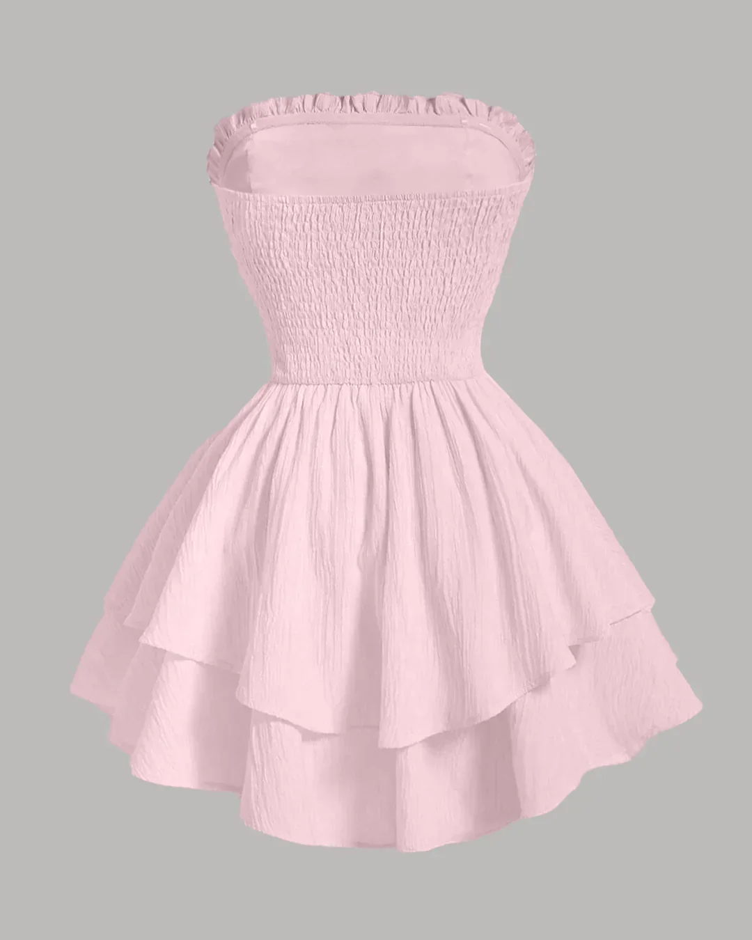 Solid Color Strapless Dress With Waist Belt in Baby Pink - Image 2