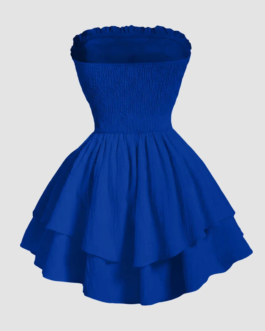 Solid Color Strapless Dress With Waist Belt in Royal Blue - Image 2
