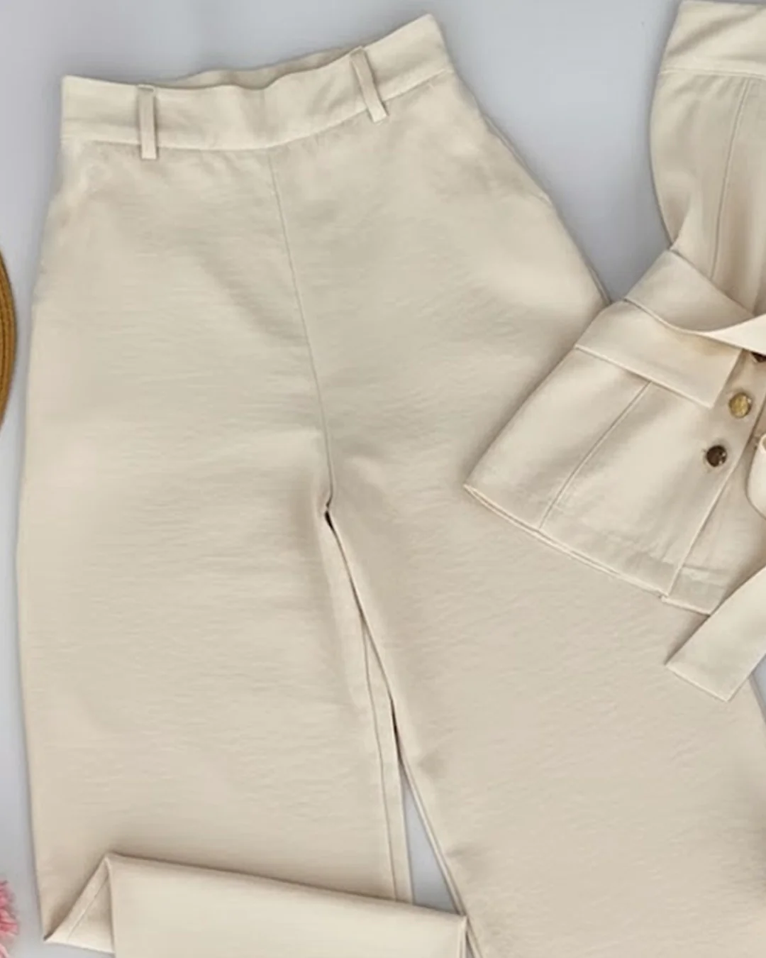Solid Color Strappy Top and Long Pants Two Piece Set in Beige - Image 3