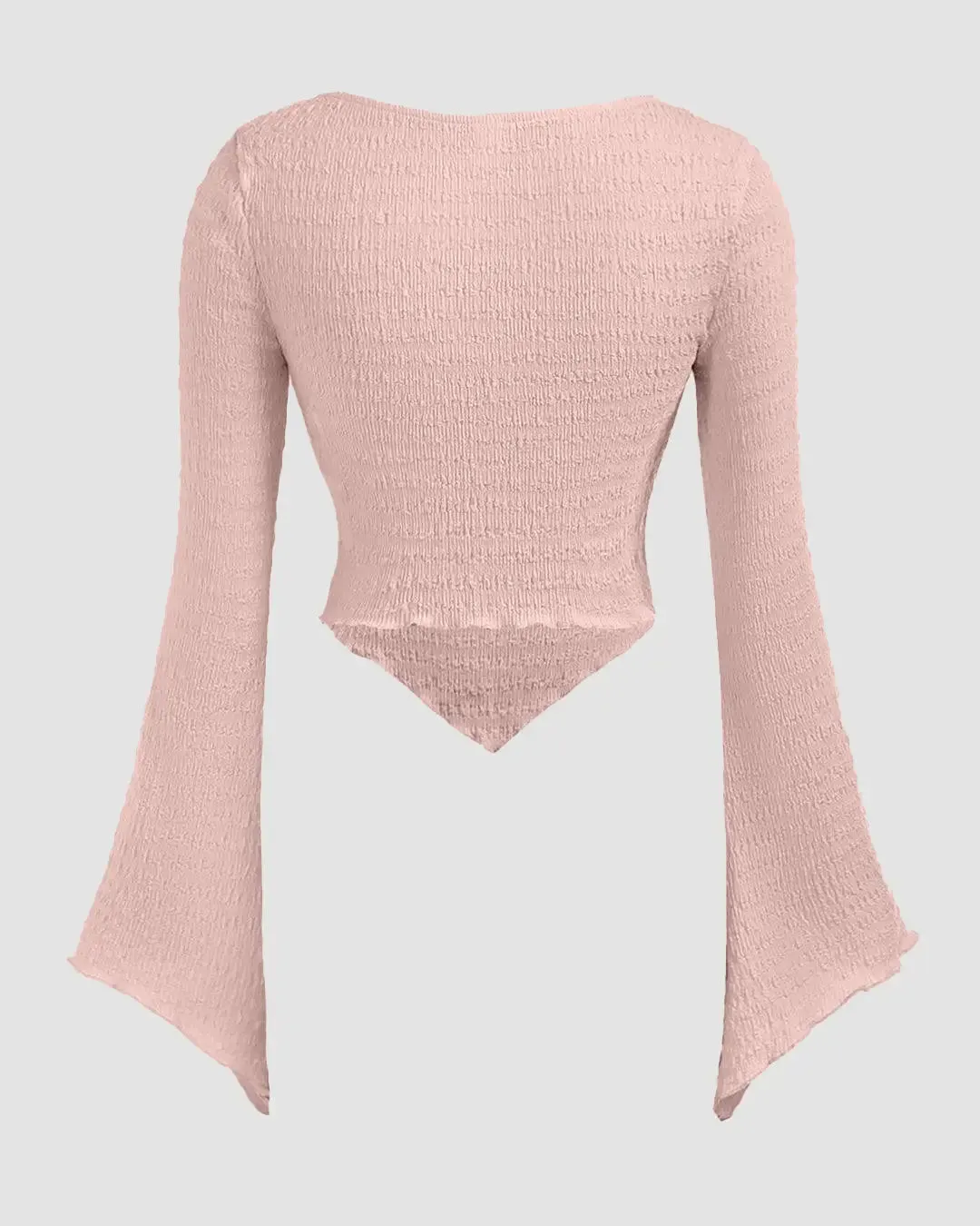 Sweetheart Neck Ruched Flared Long Sleeve Top in Pink - Image 3