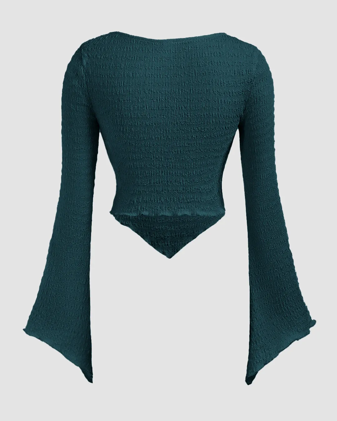 Casual Sweetheart Neck Ruched Flared Sleeve Solid Top in Blue - Image 3