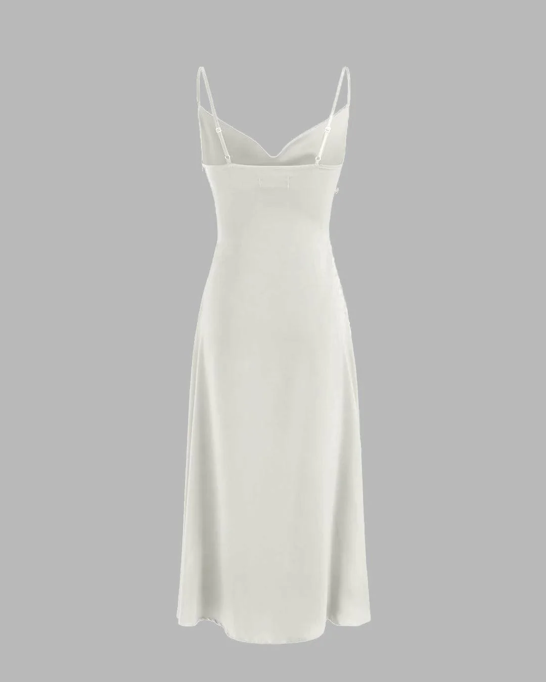 Solid Cowl Neck Slit Midi Dress in Off-White - Image 3