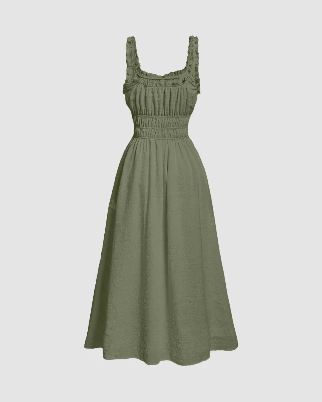 Solid Frill Trim Tie Front Green Dress - Image 2