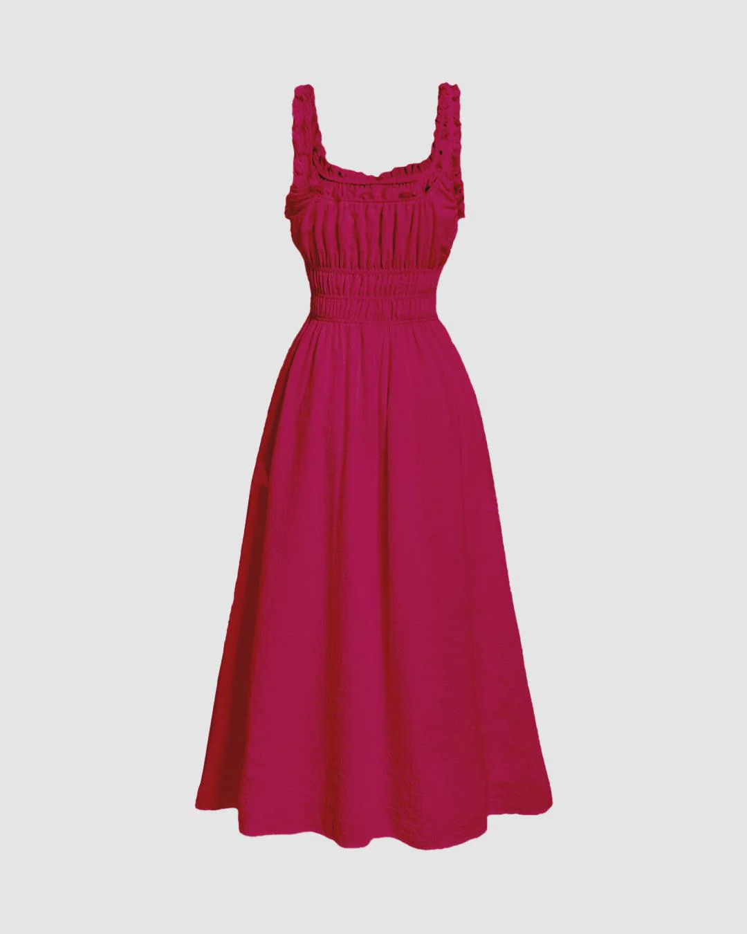 Solid Frill Trim Tie Front Hot Pink Dress - Image 3