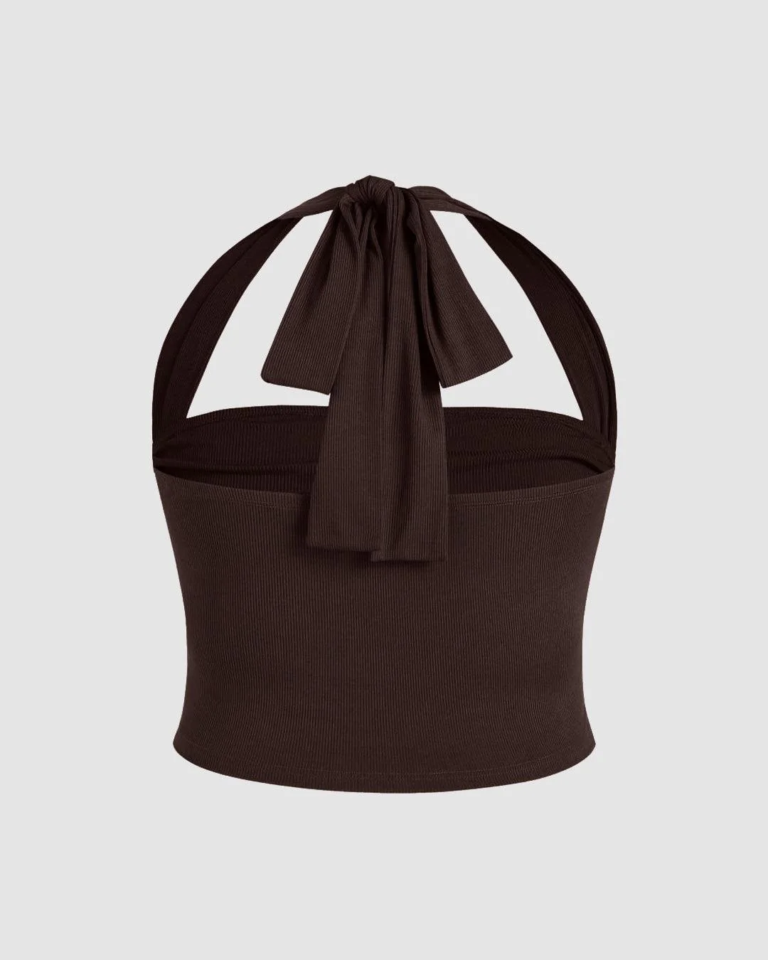 Solid Halter Knitted Brown Crop Top Curve & Plus - Image 4