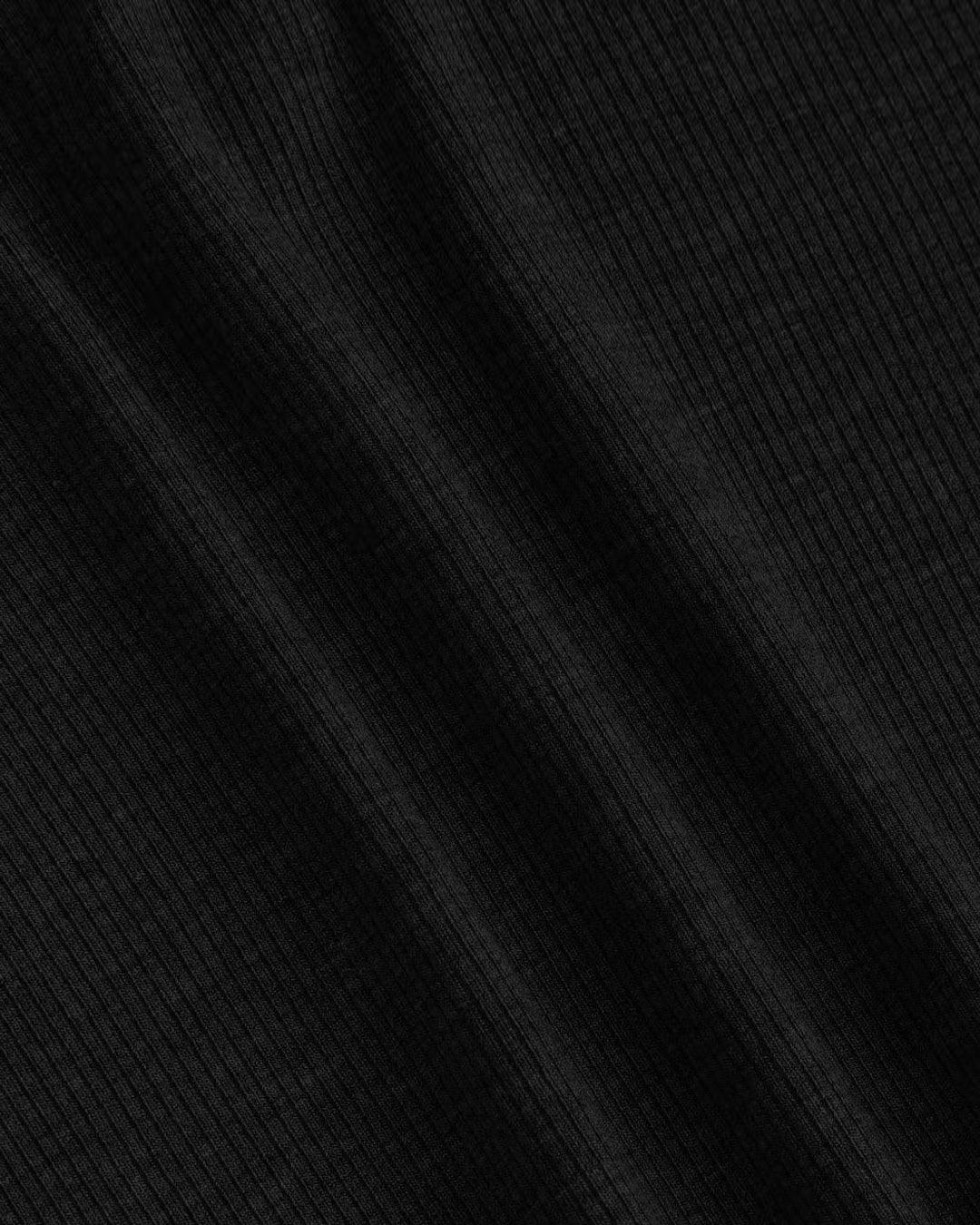Solid Knit Symmetrical Neck Cut Out Long Sleeve Black Top - Image 3