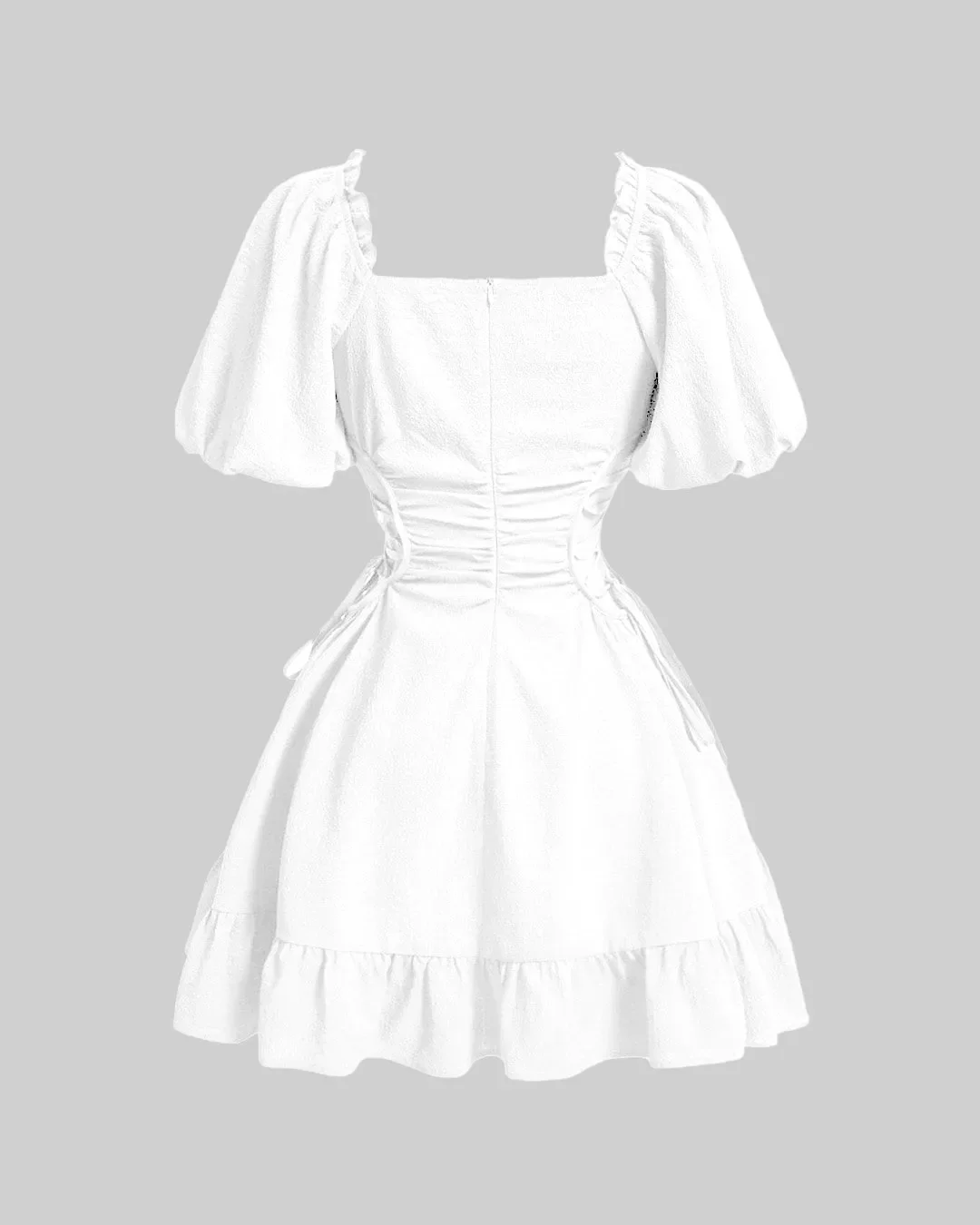 Solid Lace Up Side Ruffle Dress In Off White - Image 2