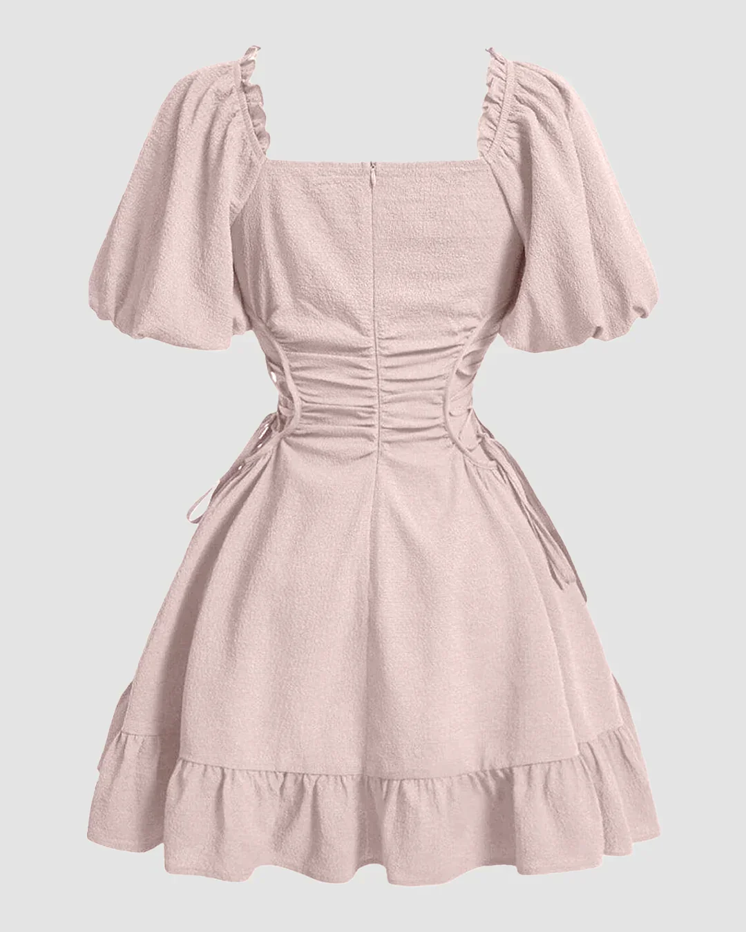 Solid Lace Up Side Ruffle Dress In Powder Pink - Image 2