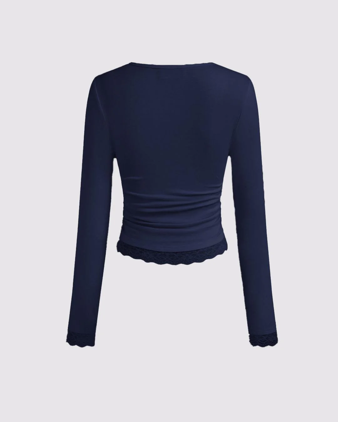 Ruched Square Neck Full Sleeve Solid Top in Navy Blue - Image 3