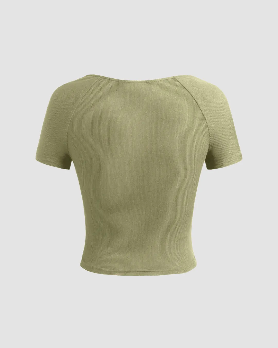 V Neck Wrap Front Ruched Short Sleeve Top in Green - Image 2