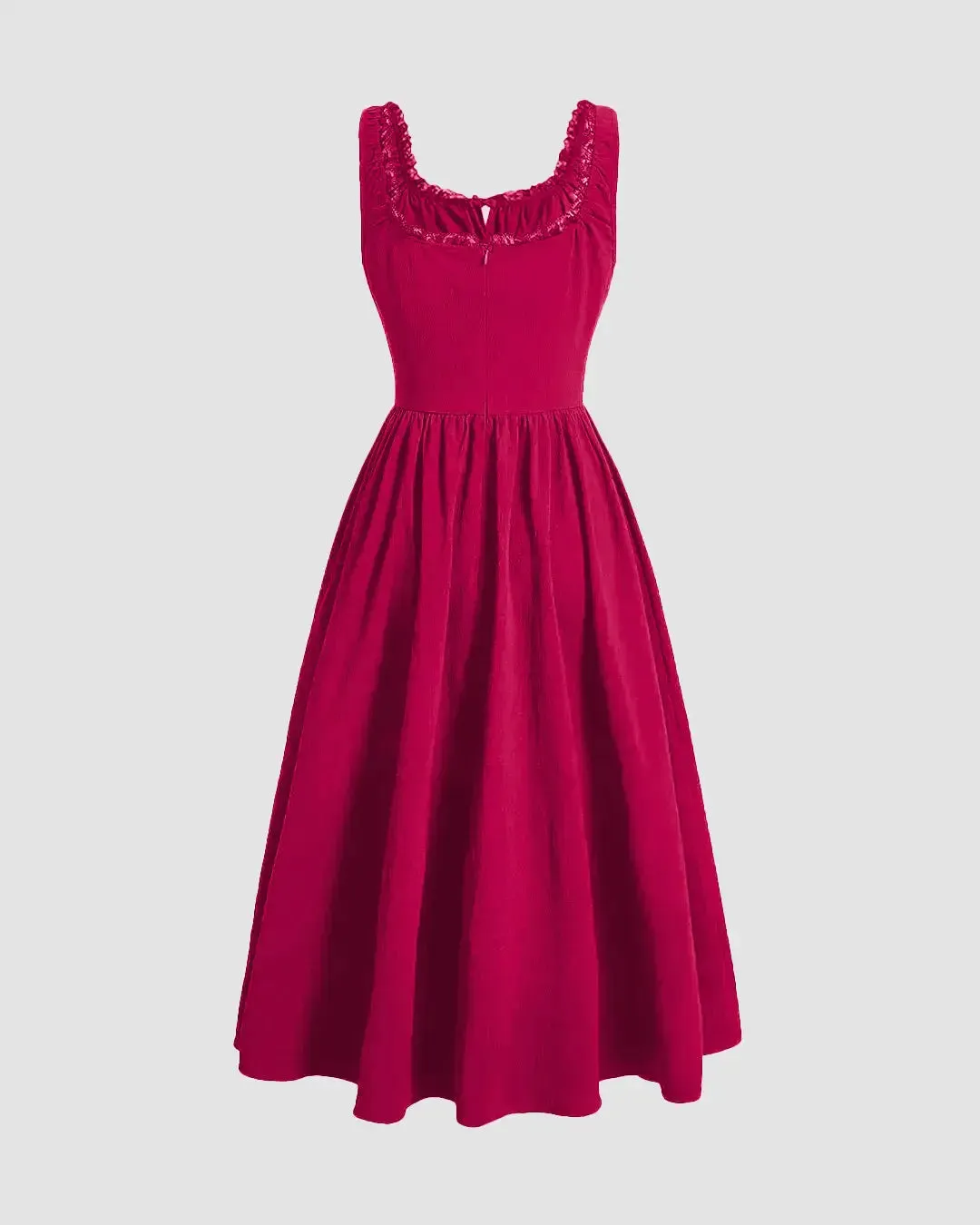 Solid Ruched Bust Dress In Hot Pink - Image 3