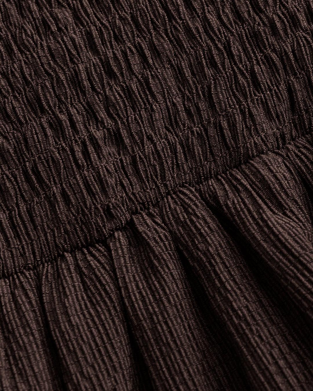 Solid Ruched Bust Ruffle Tube Dress In Chocolate Brown - Image 3