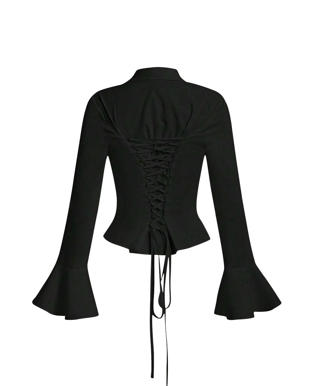 V Neck Ruched Front Knot Detail Full Sleeve Top in Black - Image 3