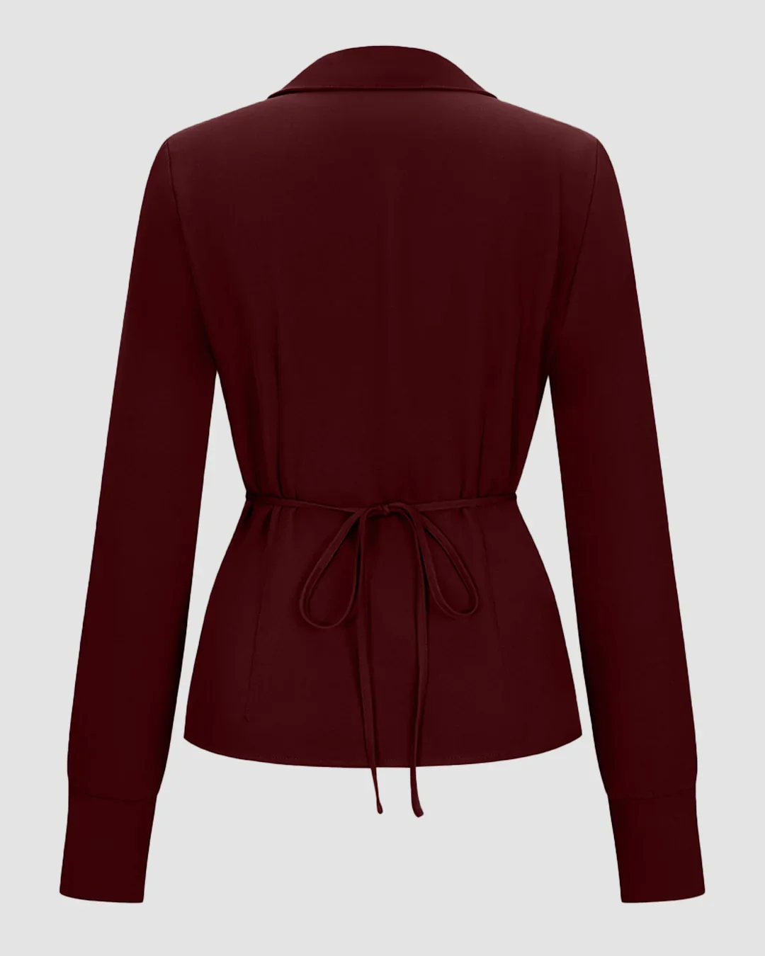 Solid Ruched Button Long-Sleeve Shirt in Dark Merlot - Image 2