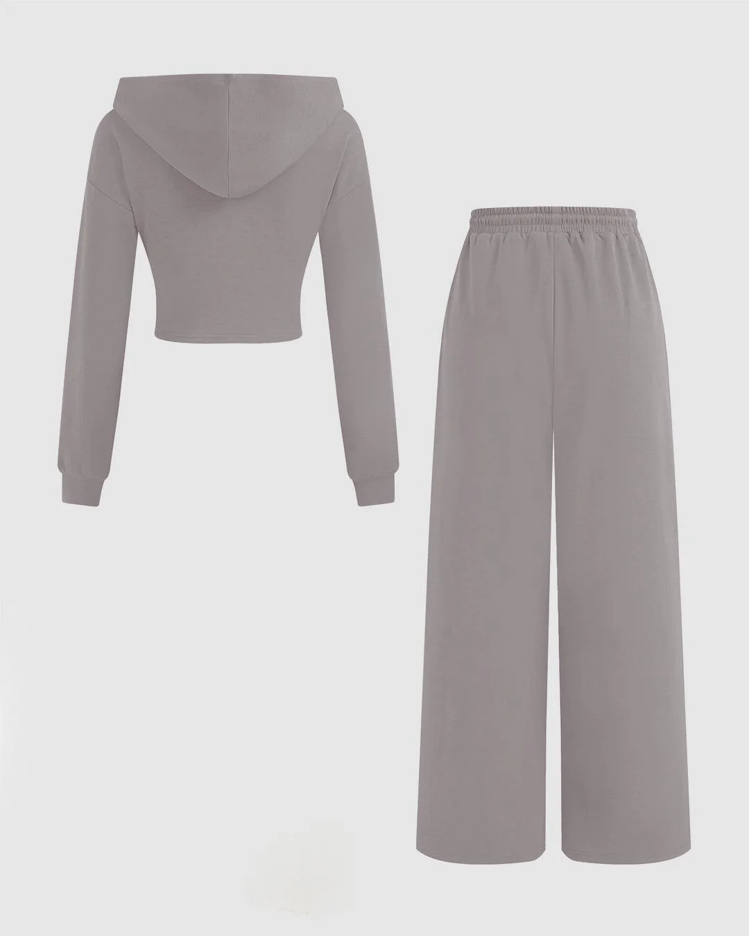 Solid Ruched Hoodie & Mid Rise Knotted Straight Leg Trousers Set In Mocha - Image 2