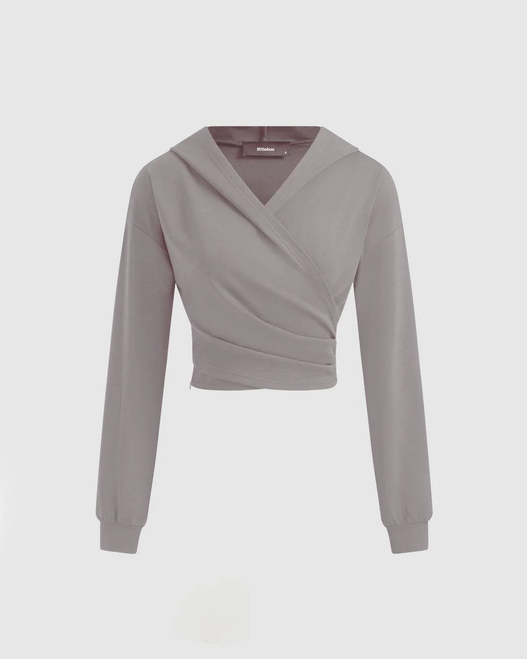 Solid Ruched Hoodie & Mid Rise Knotted Straight Leg Trousers Set In Mocha - Image 3