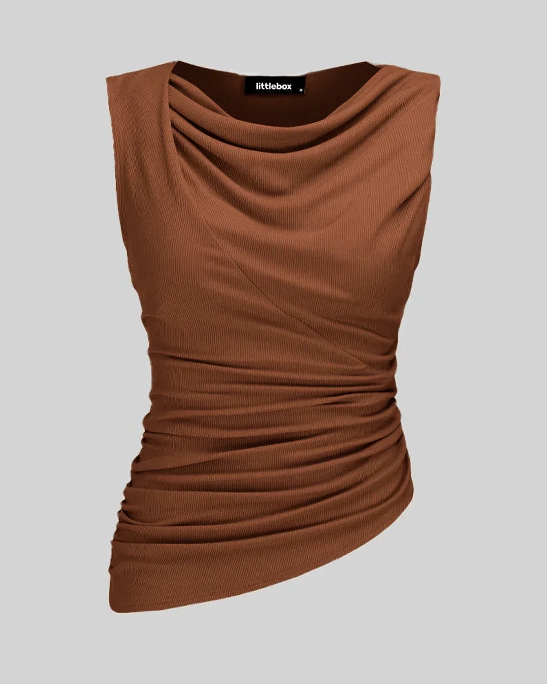 Solid Ruched Round Neck Crop Top In Burnt Orange
