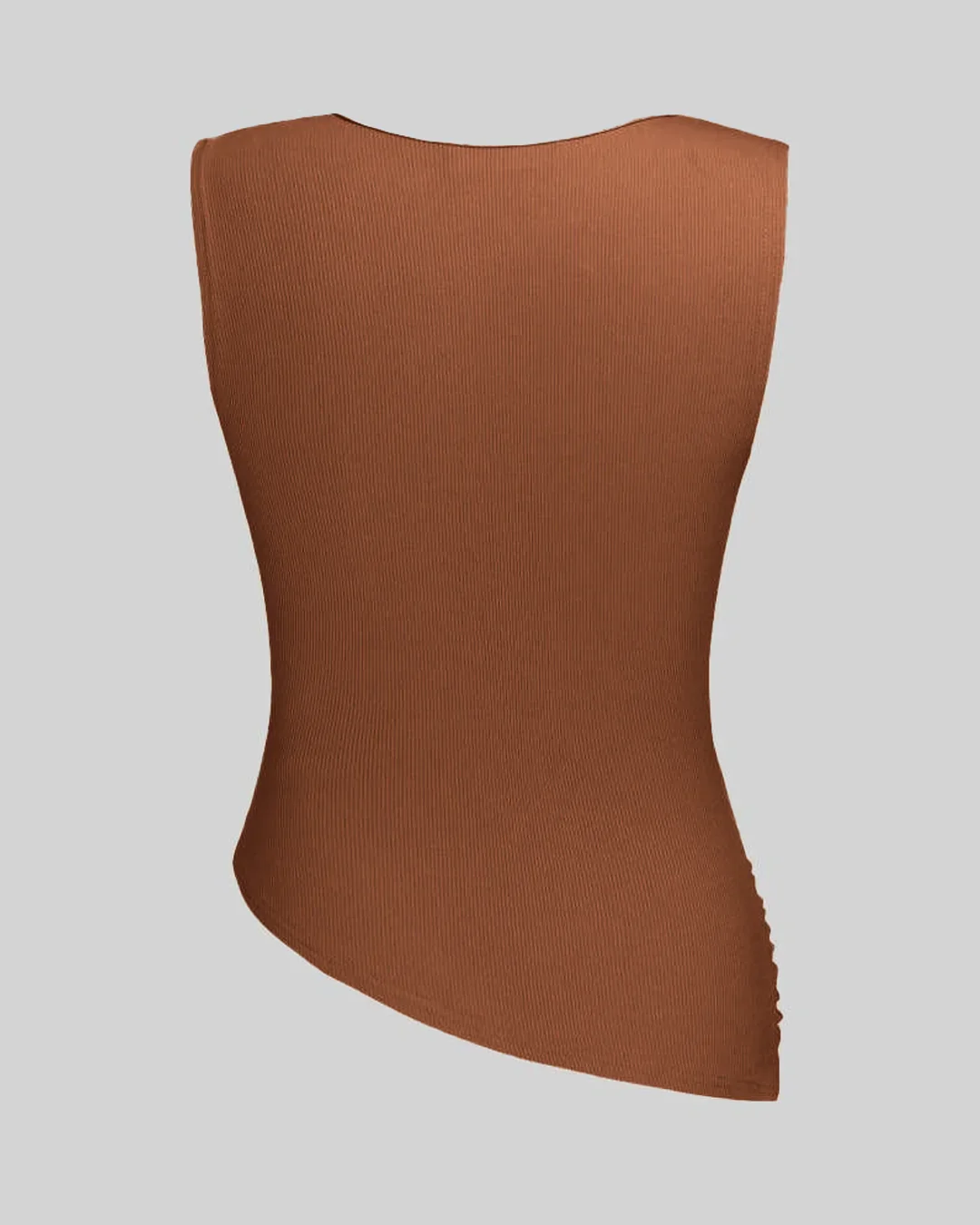 Solid Ruched Round Neck Crop Top In Burnt Orange - Image 2