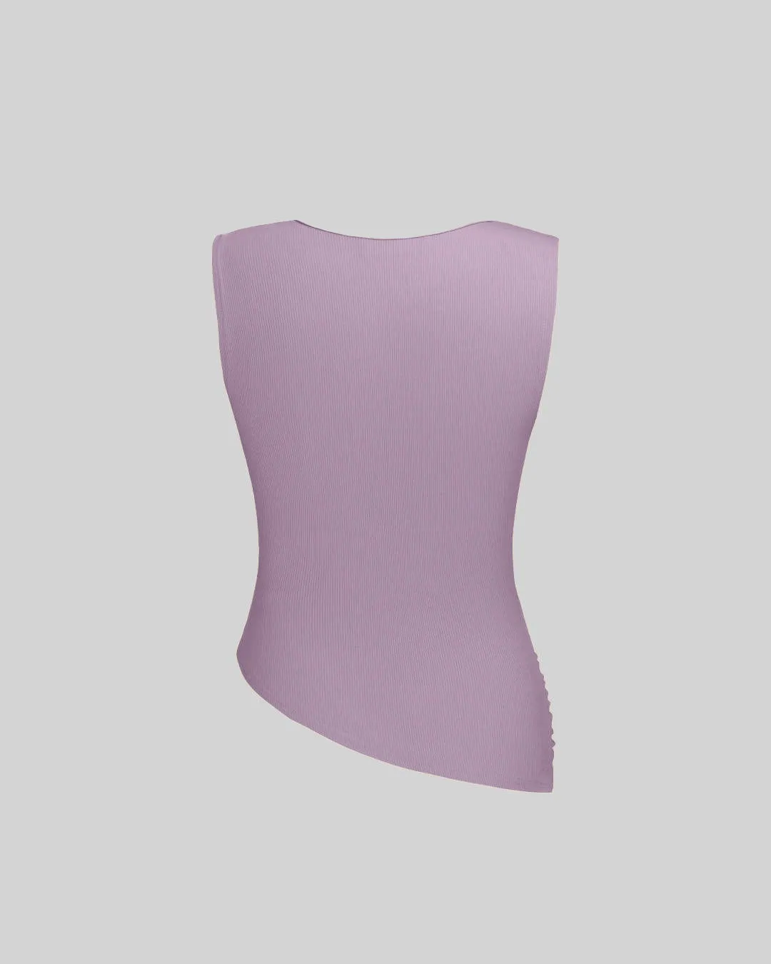 Solid Ruched Round Neck Crop Top In Lilac - Image 2