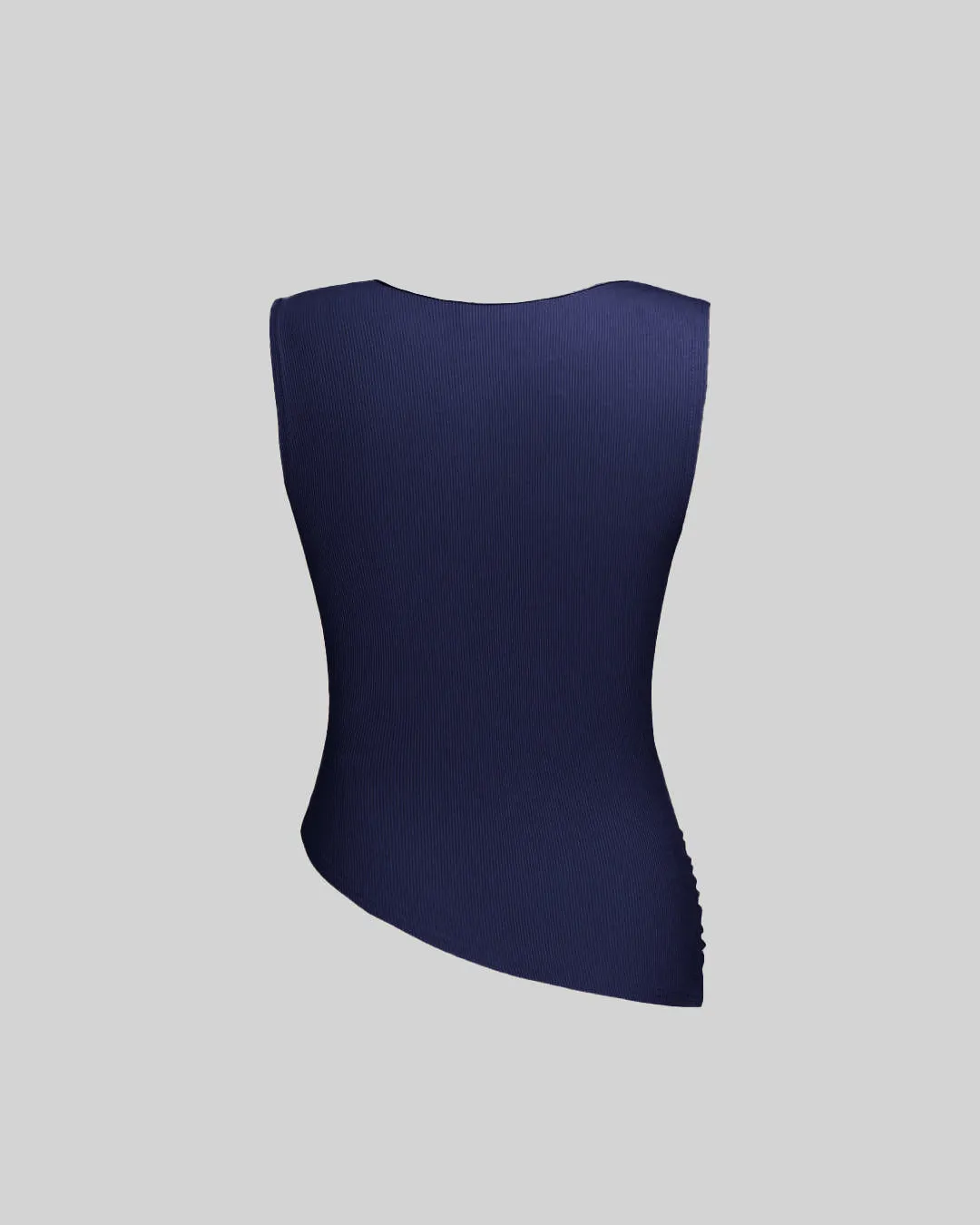 Party Round Neck Ruched Sleeveless Top in Navy Blue - Image 3