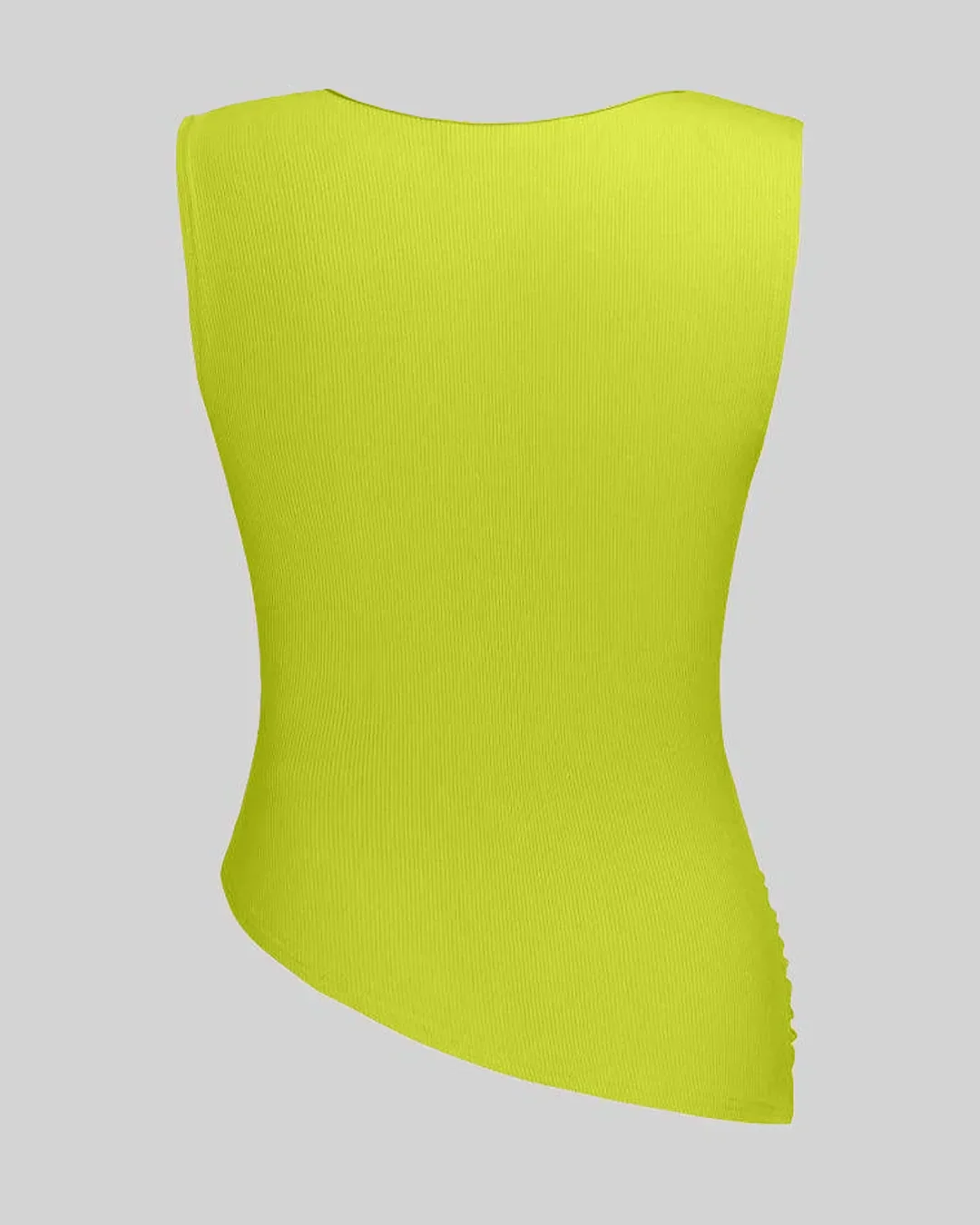 Solid Ruched Round Neck Crop Top In Neon - Image 2
