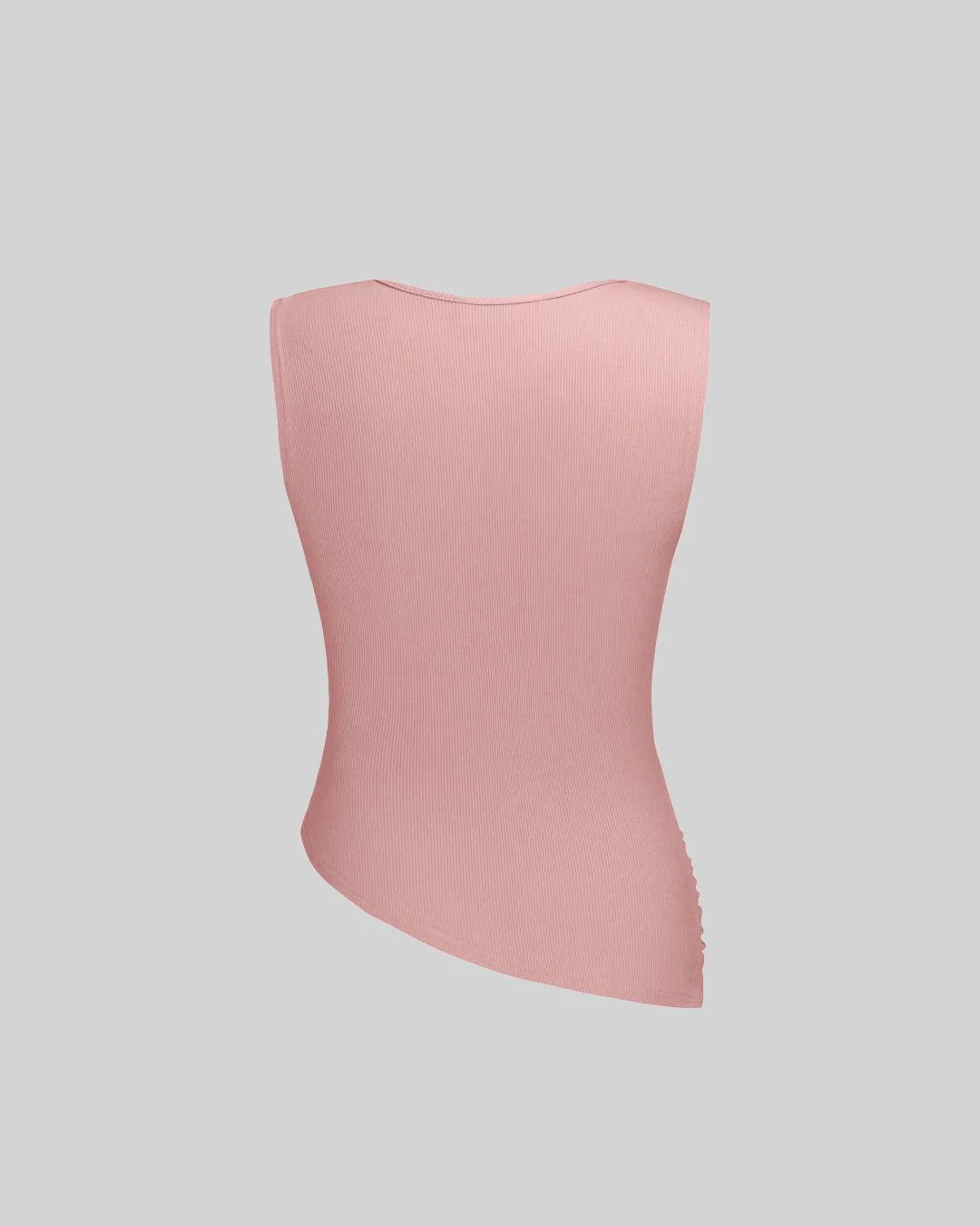 Solid Ruched Round Neck Crop Top In Pink - Image 2