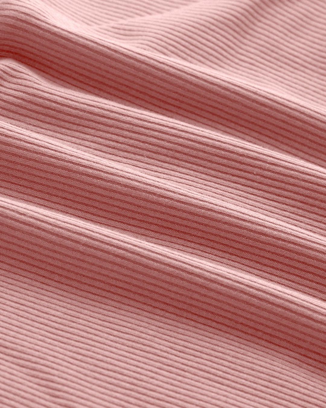 Solid Ruched Round Neck Crop Top In Pink - Image 3