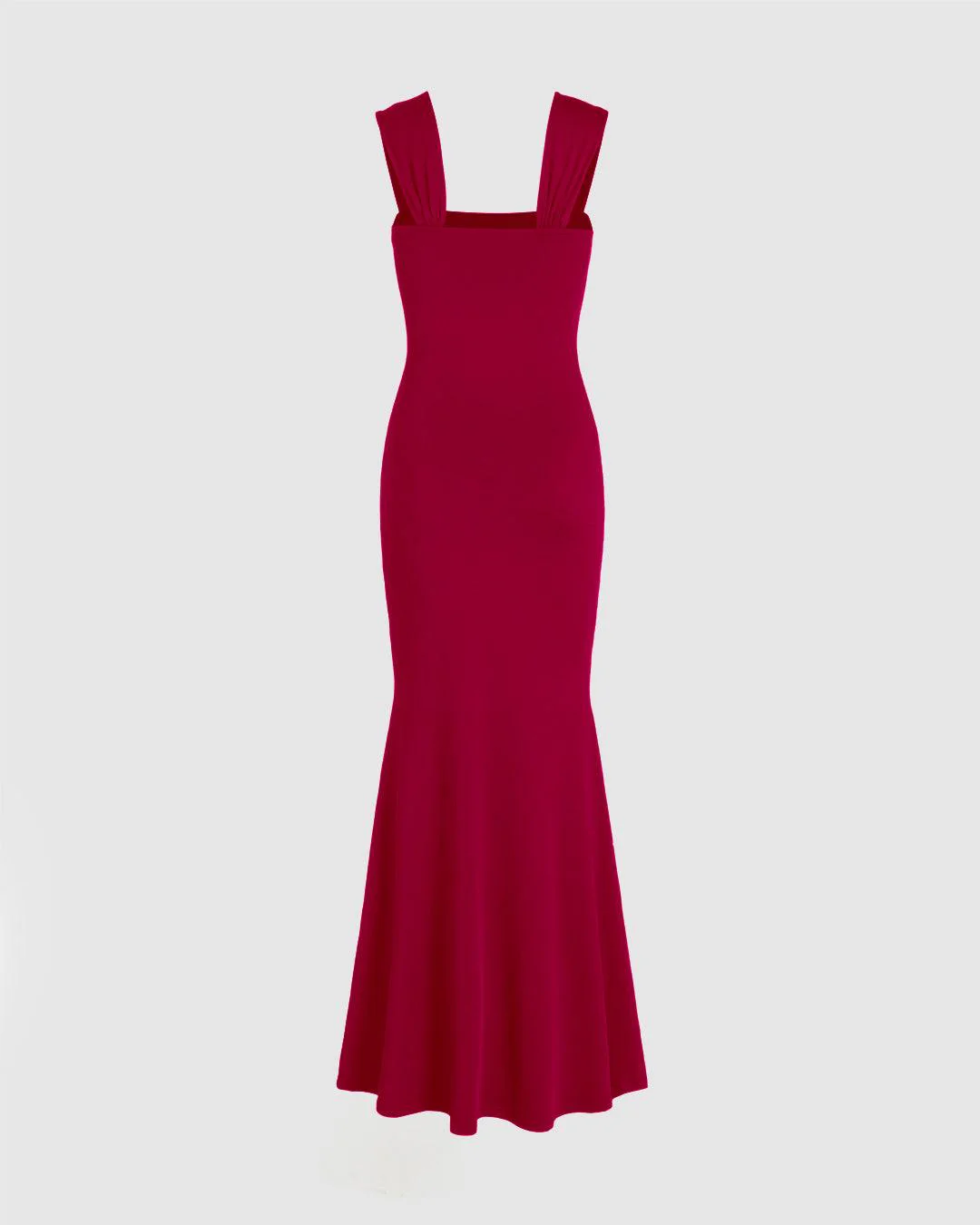 Solid Ruched Square Neckline Ruffle Maxi Dress - Image 2
