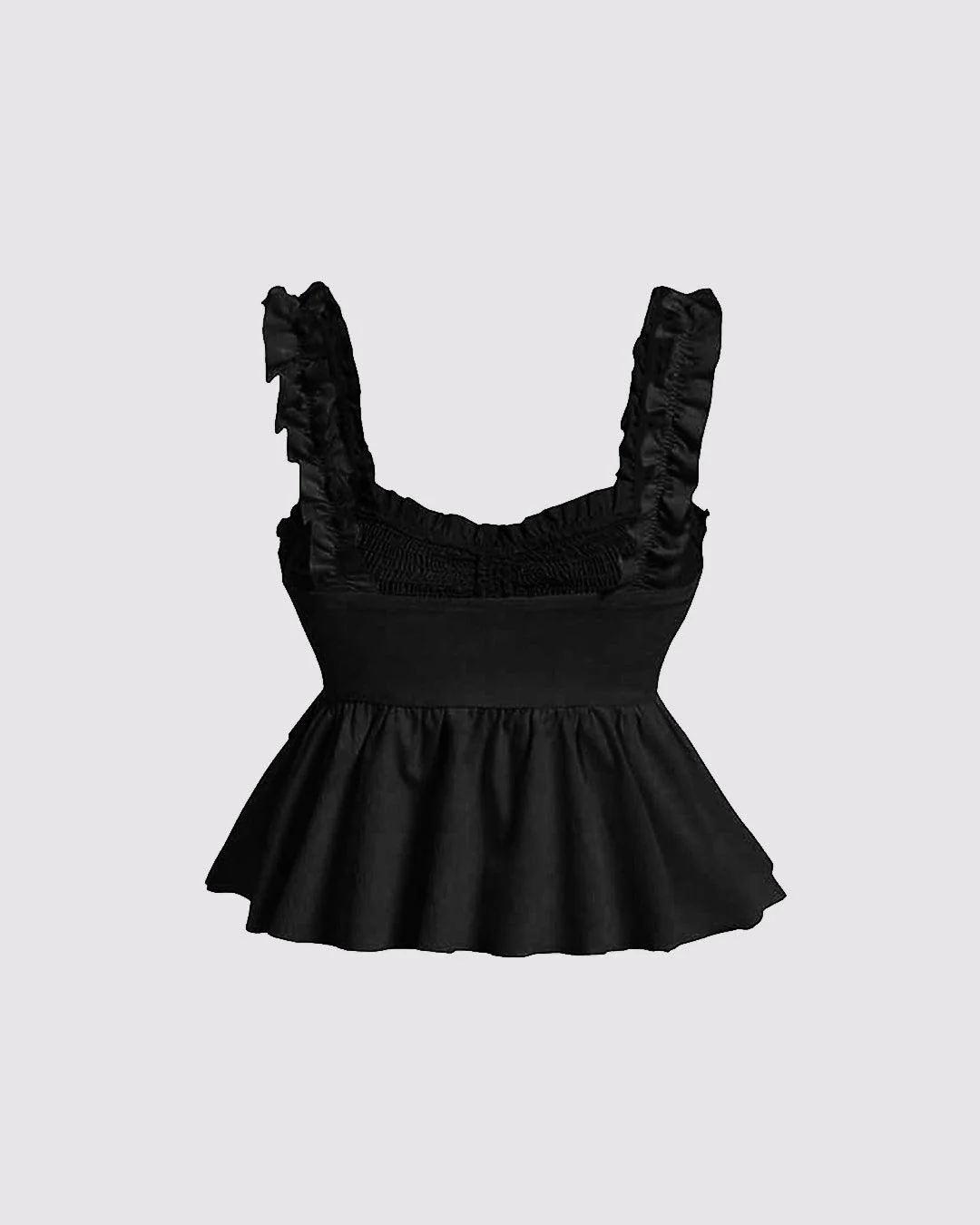 Solid Ruffle Front Tie Bow Sleeveless Black Crop Top - Image 3