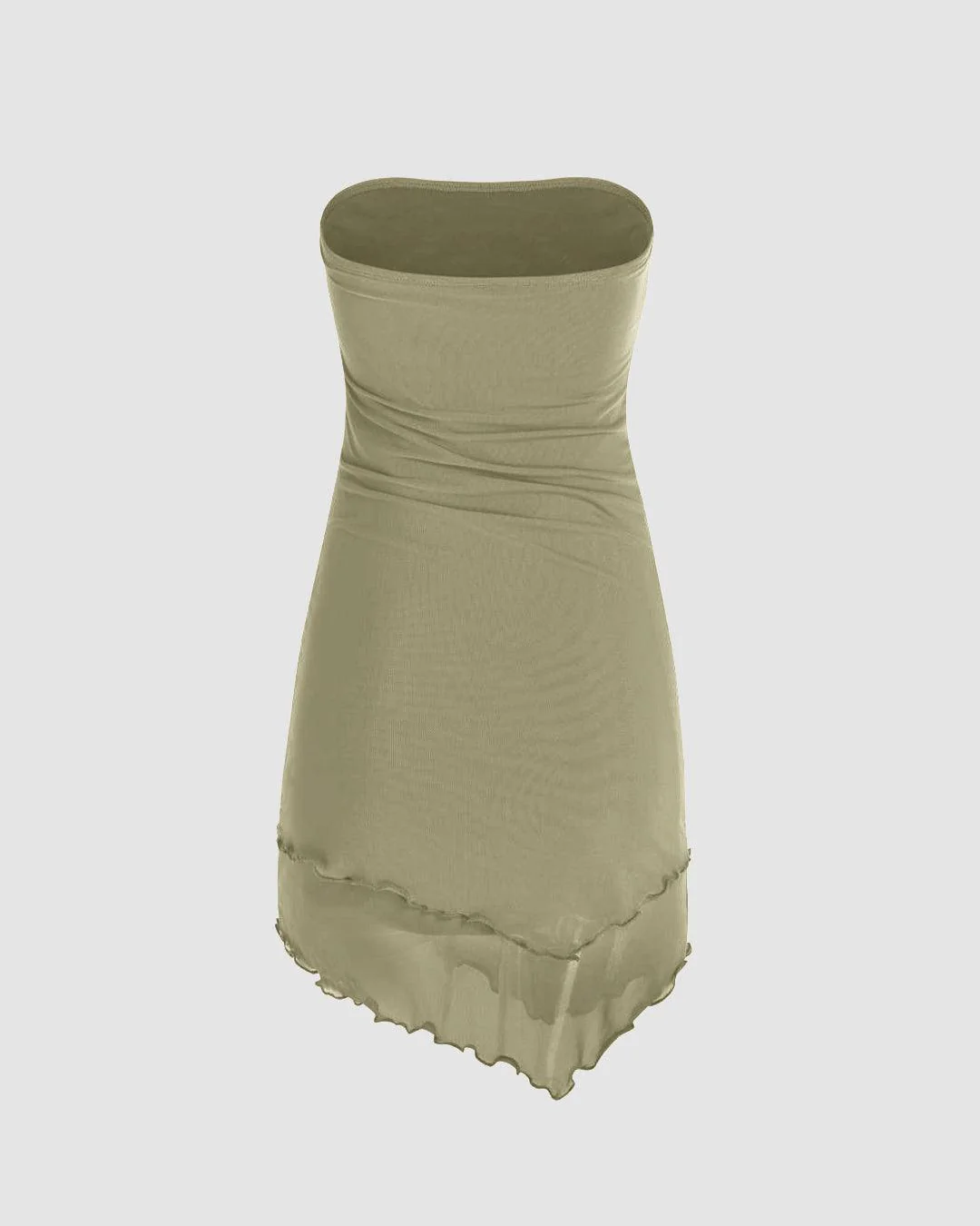 Solid Ruffle Ruched Tube Mini Dress In Green - Image 2