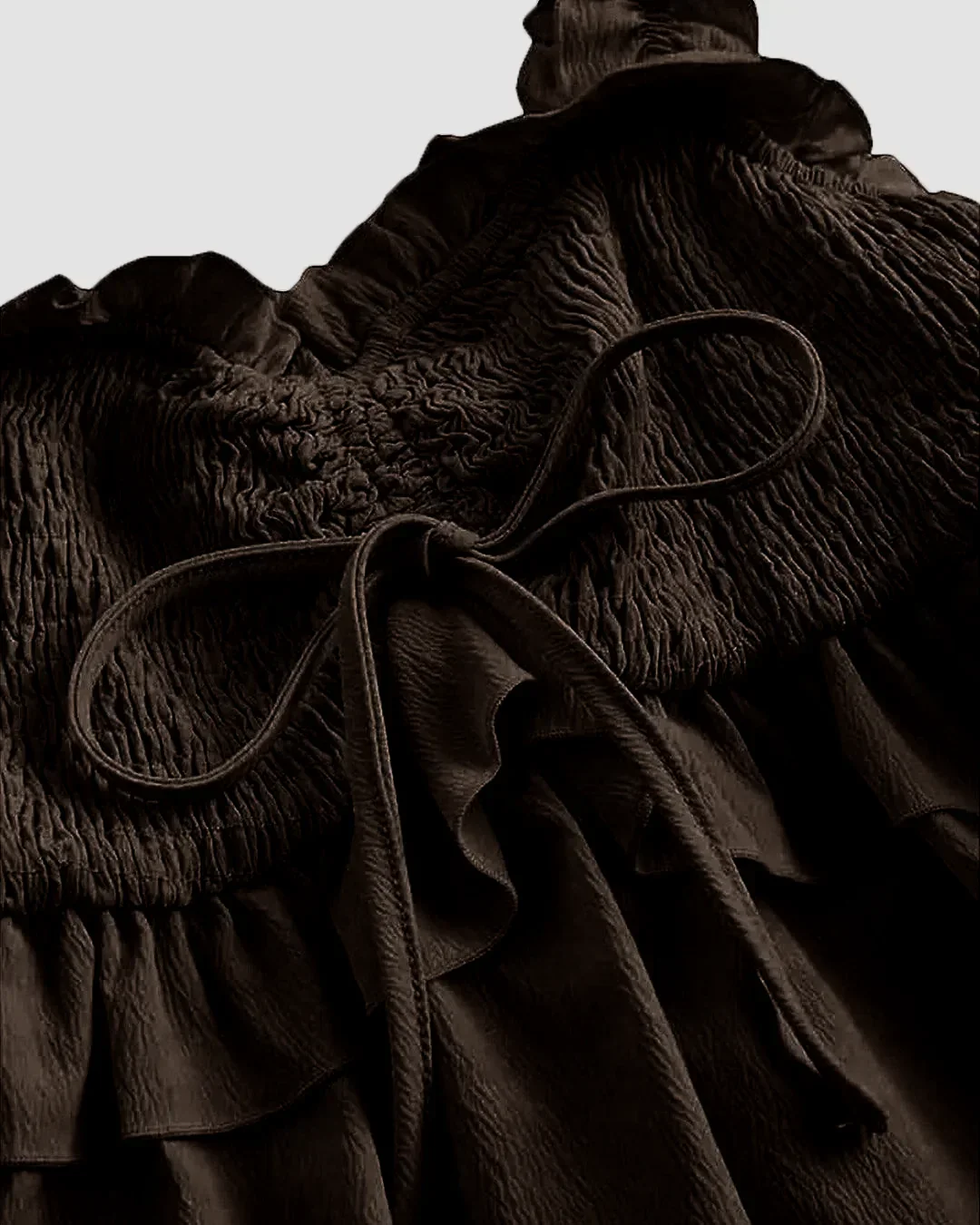 Solid Ruffle Wide Strap Front Tie Bow Tank Top In Chocolate - Image 3