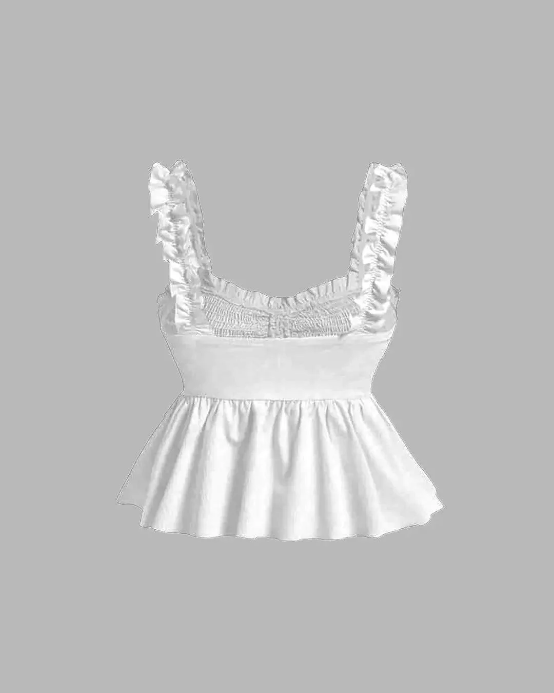 Solid Ruffle Wide Strap Front Tie Bow Tank Top In Off-White - Image 2