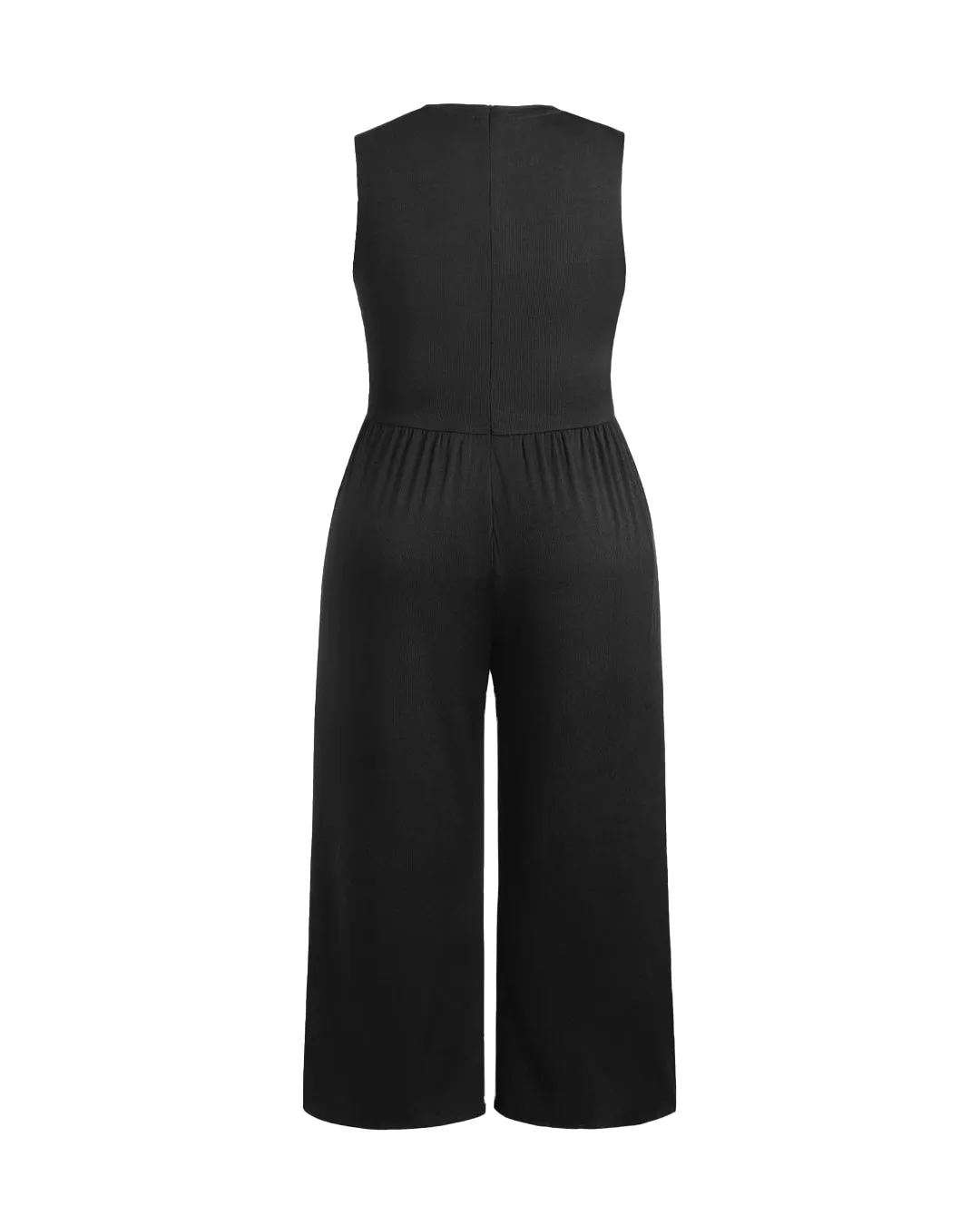 Solid Sleeveless Wide Leg Black Jumpsuit Curve & Plus - Image 4