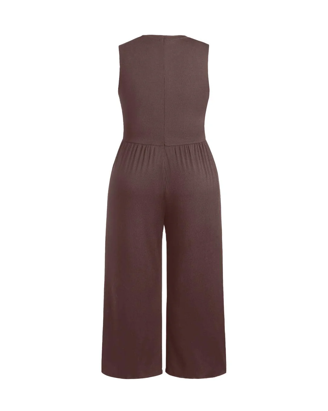 Solid Sleeveless Wide Leg Brown Jumpsuit Curve & Plus - Image 4