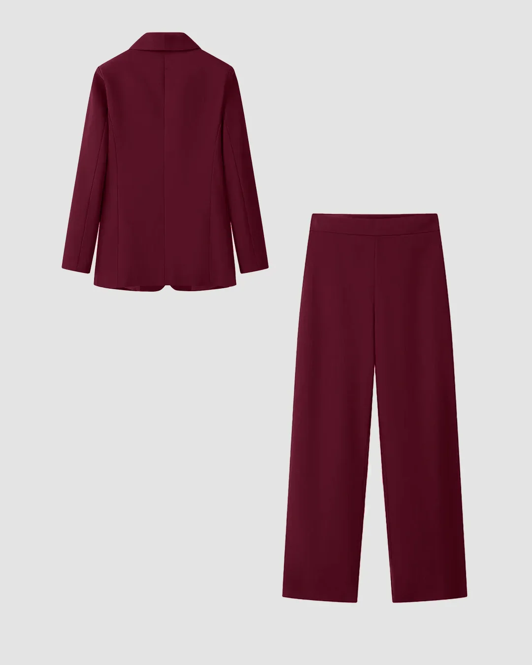 Solid Tailored Blazer & Straight Trousers Co-Ord Set in Burgundy - Image 2