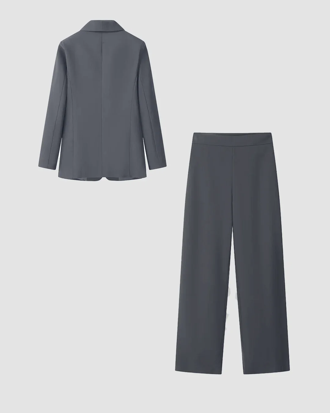 Solid Tailored Blazer & Straight Trousers Co-Ord Set in Dark Grey - Image 2