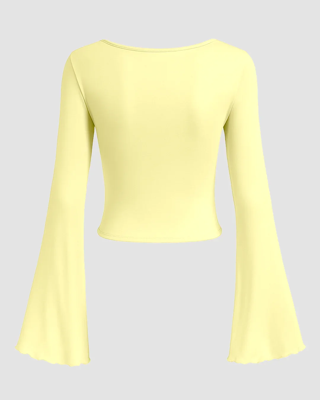 Solid Tie Front Bell Sleeve Mesh Crop Top in French Vanilla - Image 2